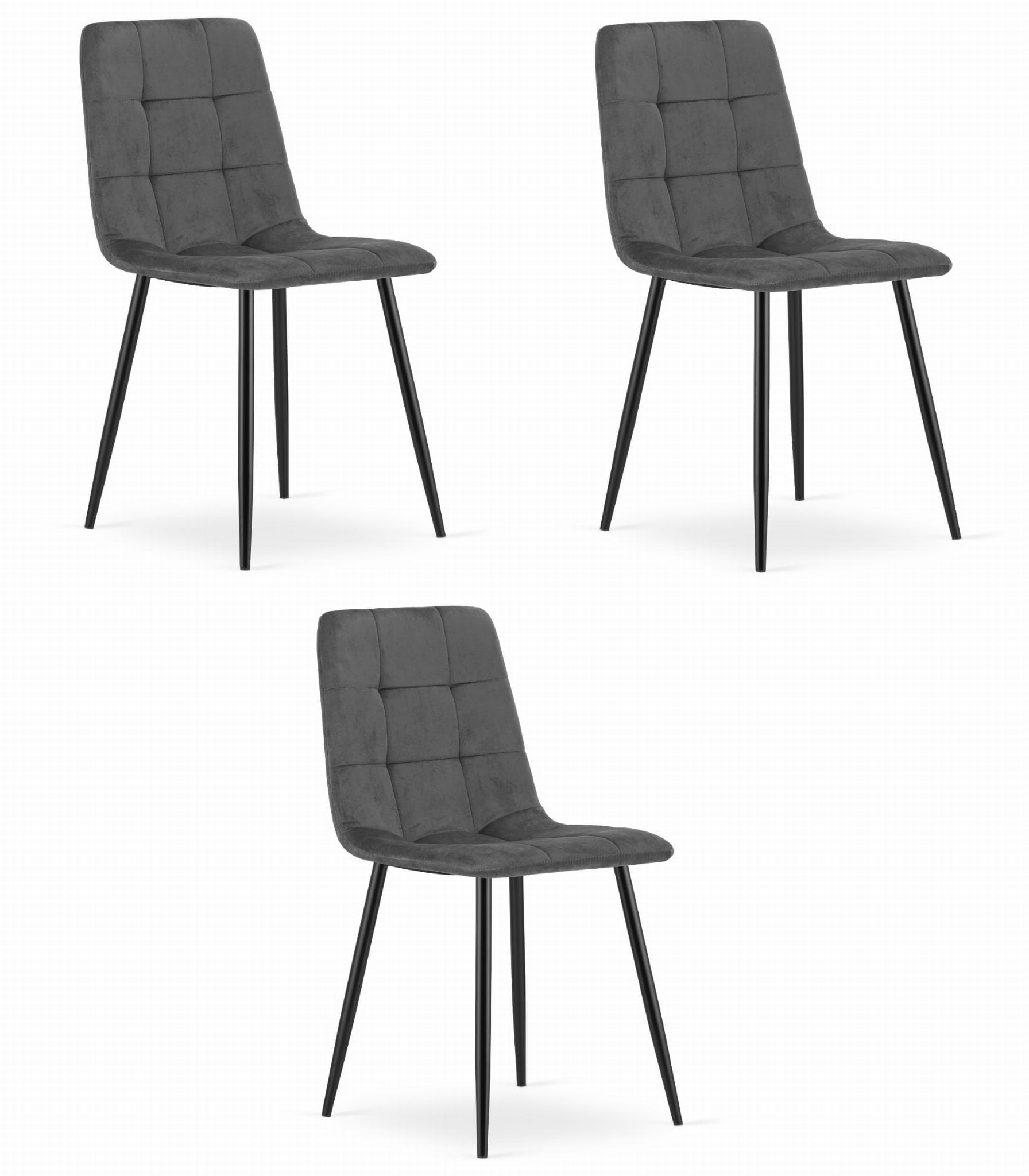 Stolička KARA - tmavosivý zamat / čierne nohy x 3