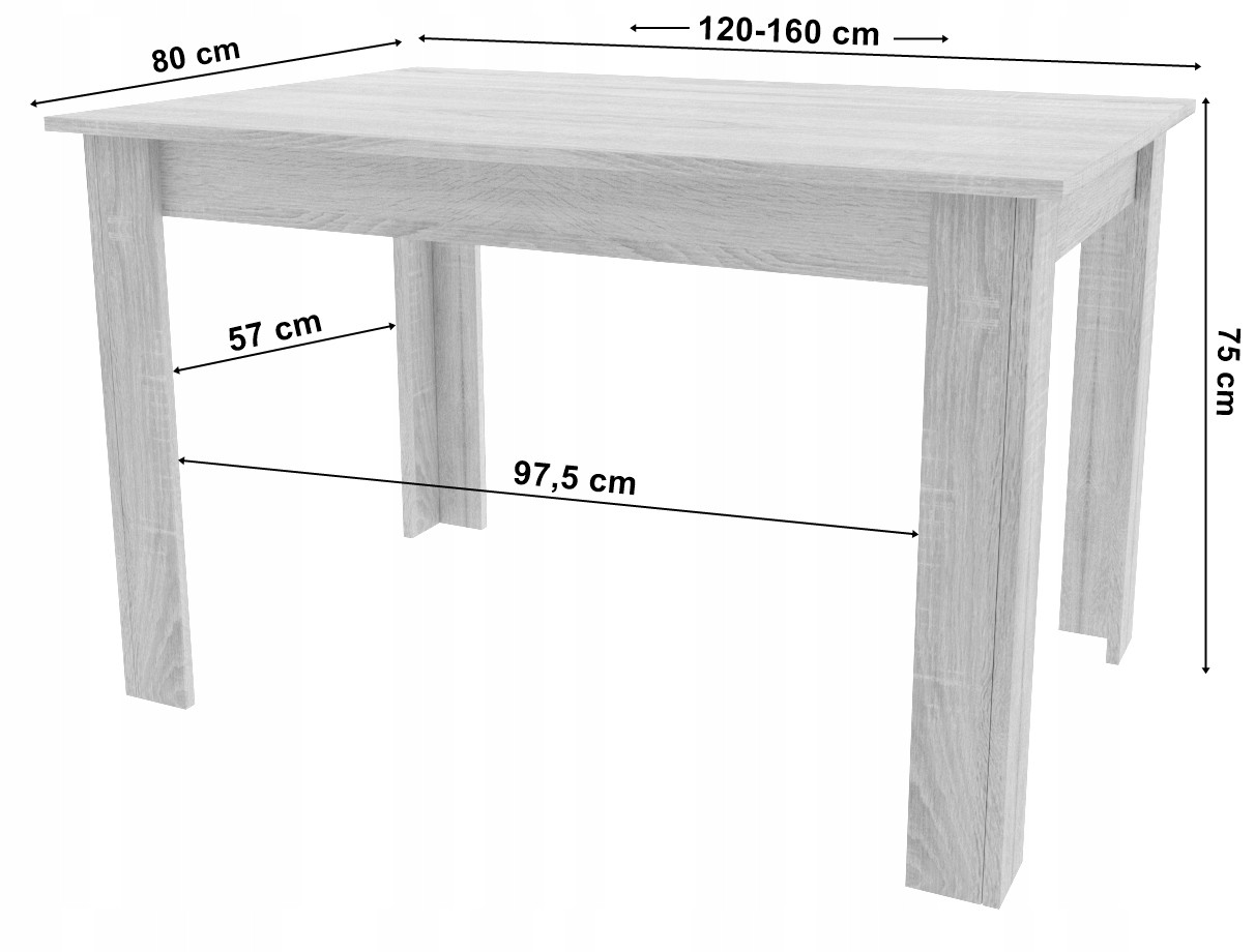 Rozkladací stôl NP 120-160x80 Sonoma - biele nohy