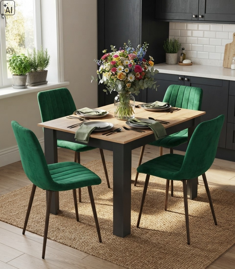 Stolička LAVA - zelený zamat / nohy z orechového dreva x 2