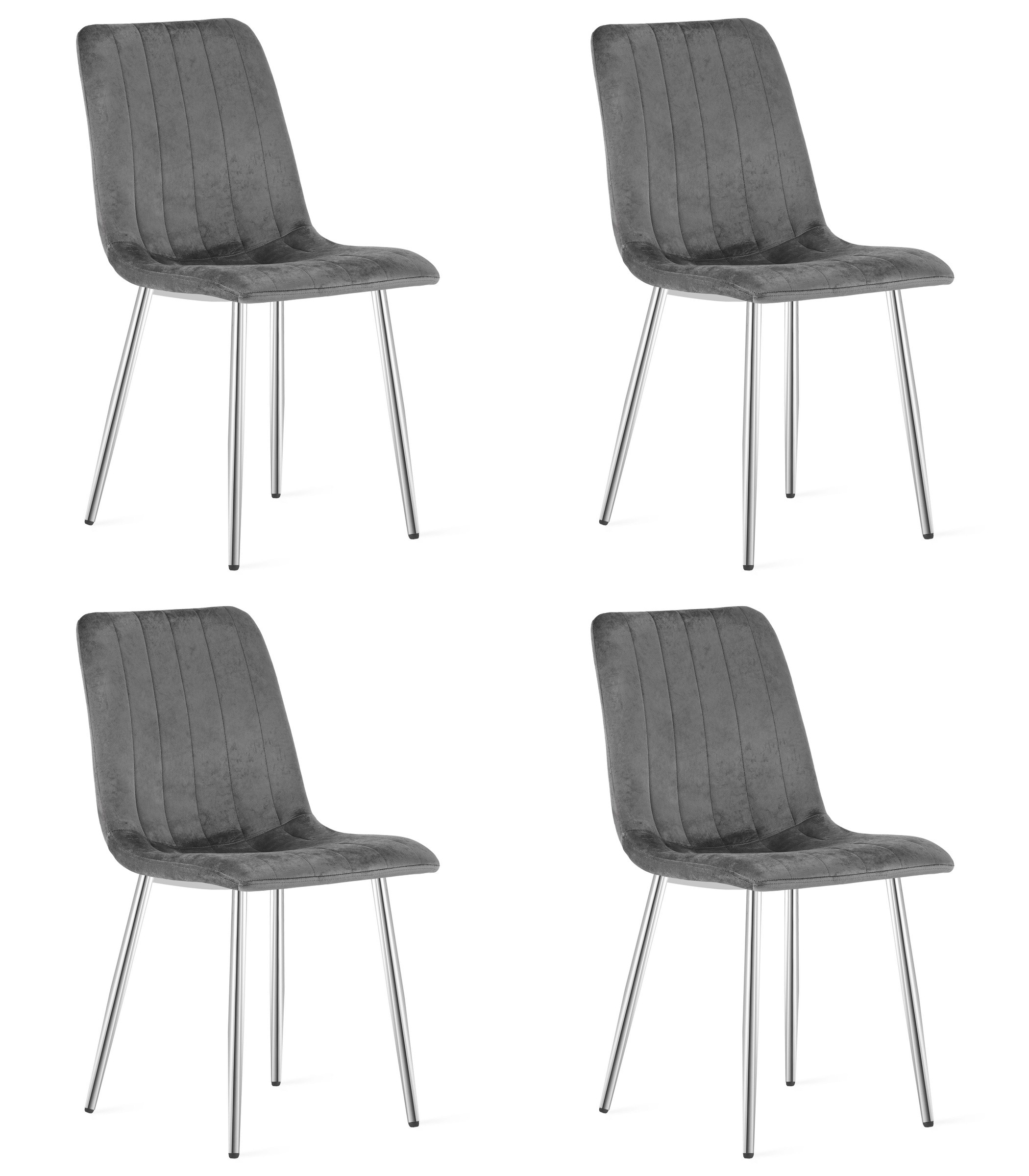 Stolička LAVA - tmavosivý zamat / chrómové nohy x 4