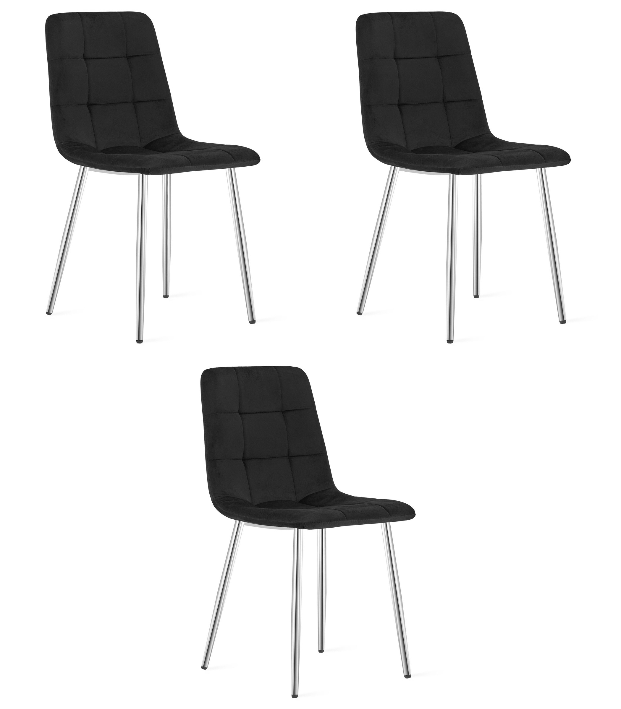 Stolička KARA - čierny zamat / chrómové nohy x 3