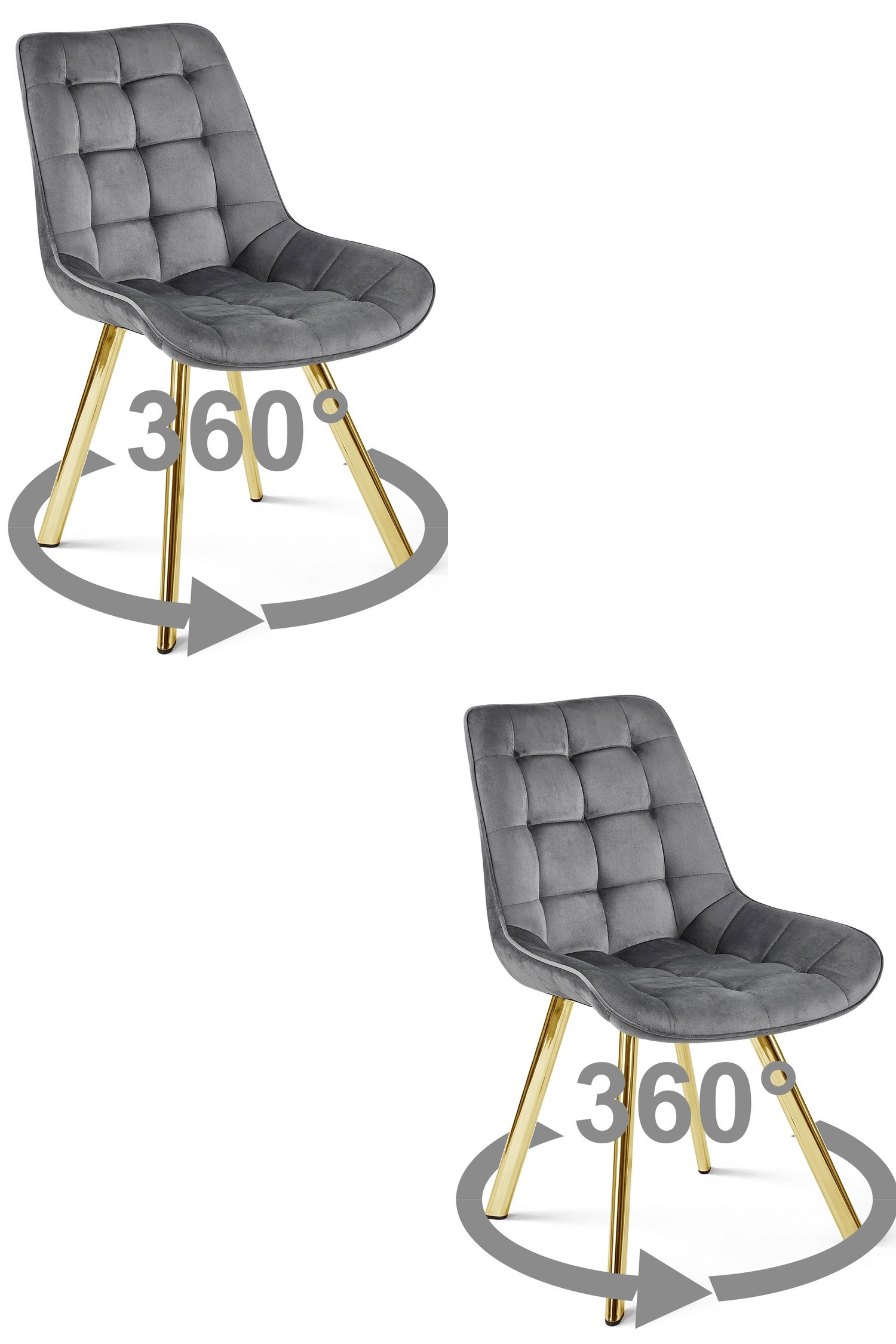 Stolička SORIA 360 - tmavosivý zamat / zlaté nohy x 2