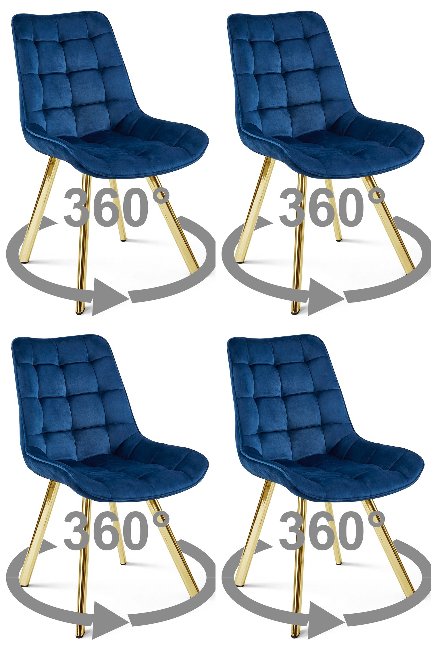 Stolička SORIA 360 - tmavomodrý zamat / zlaté nohy x 4