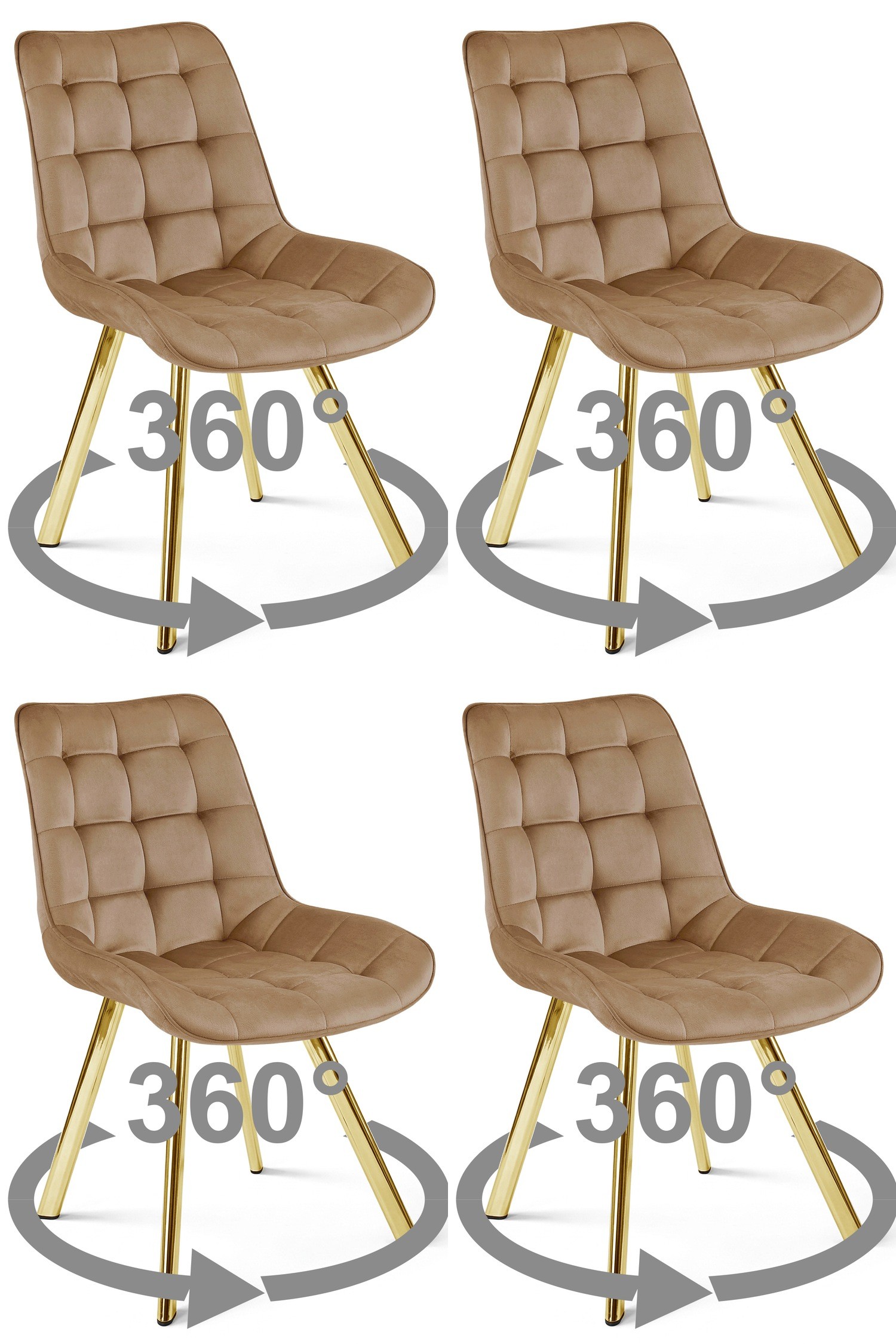 Stolička SORIA 360 - hnedý zamat / zlaté nohy x 4