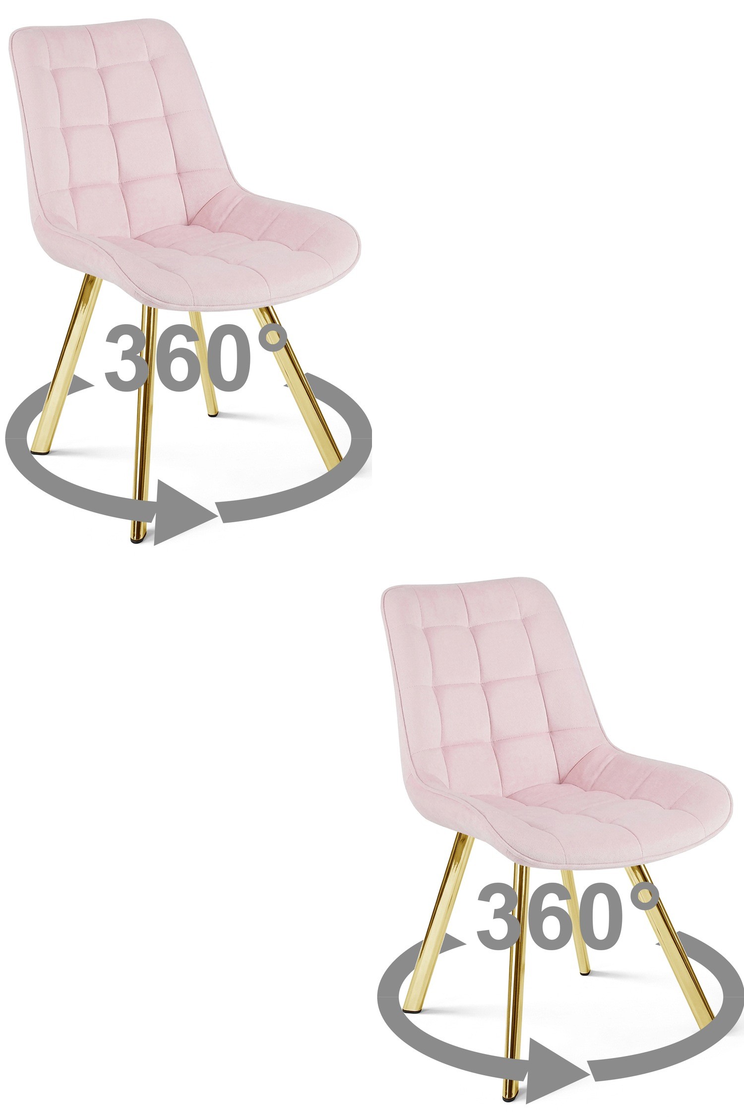 Stolička SORIA 360 - svetloružový zamat / zlaté nohy x 2