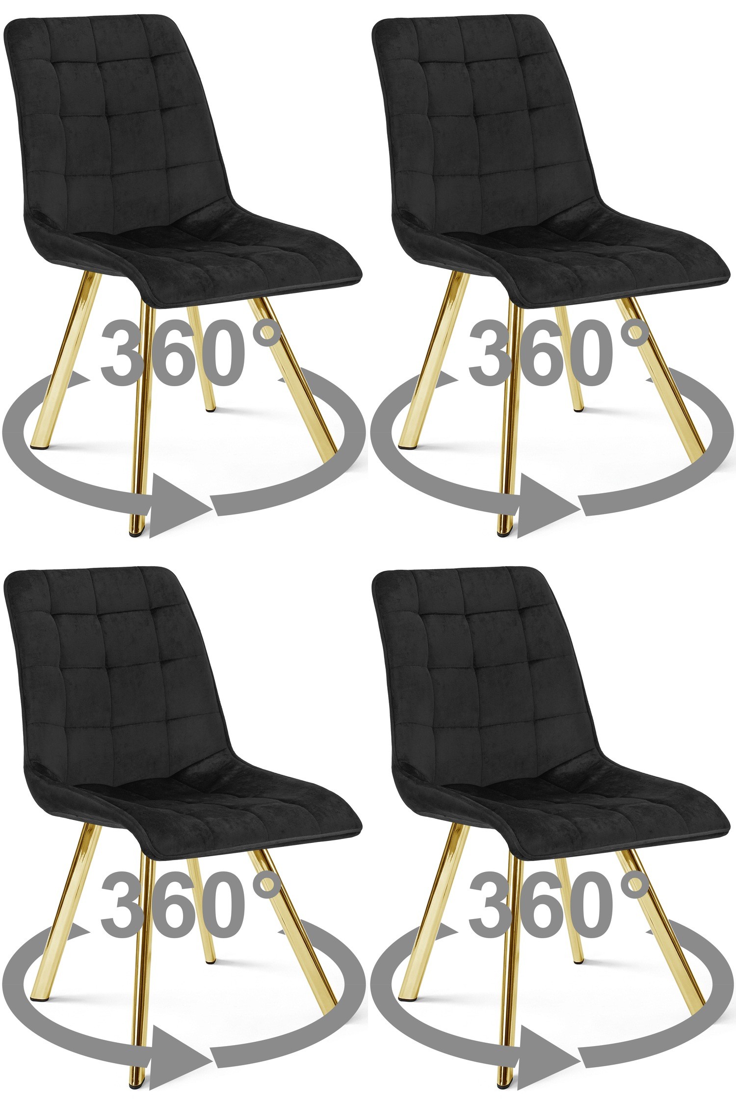 Stolička CIEZA 360 - čierny zamat / zlaté nohy x 4