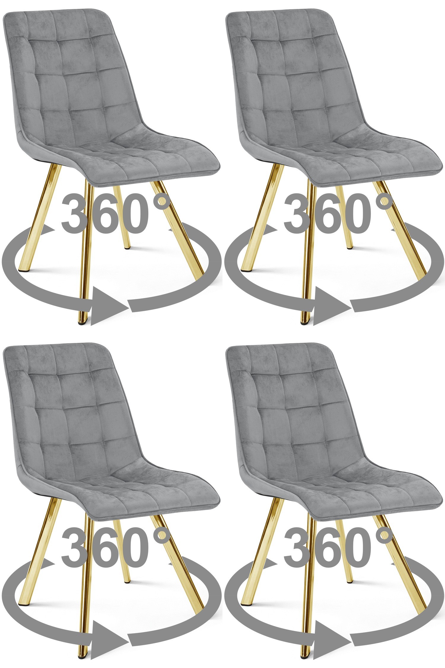 Stolička CIEZA 360 - svetlosivý zamat / zlaté nohy x 4