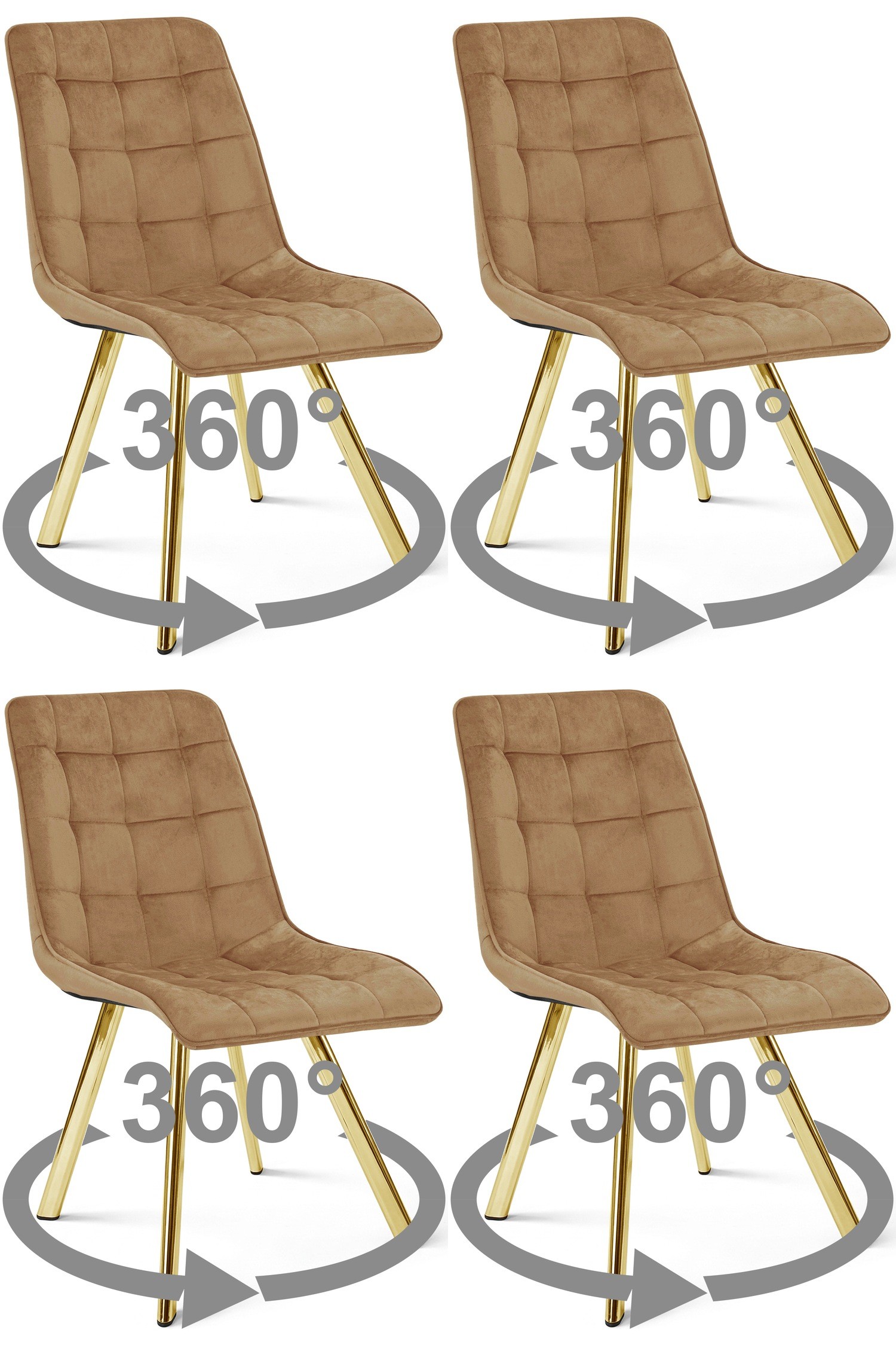 Stolička CIEZA 360 - zamatovo hnedá / zlaté nohy x 4