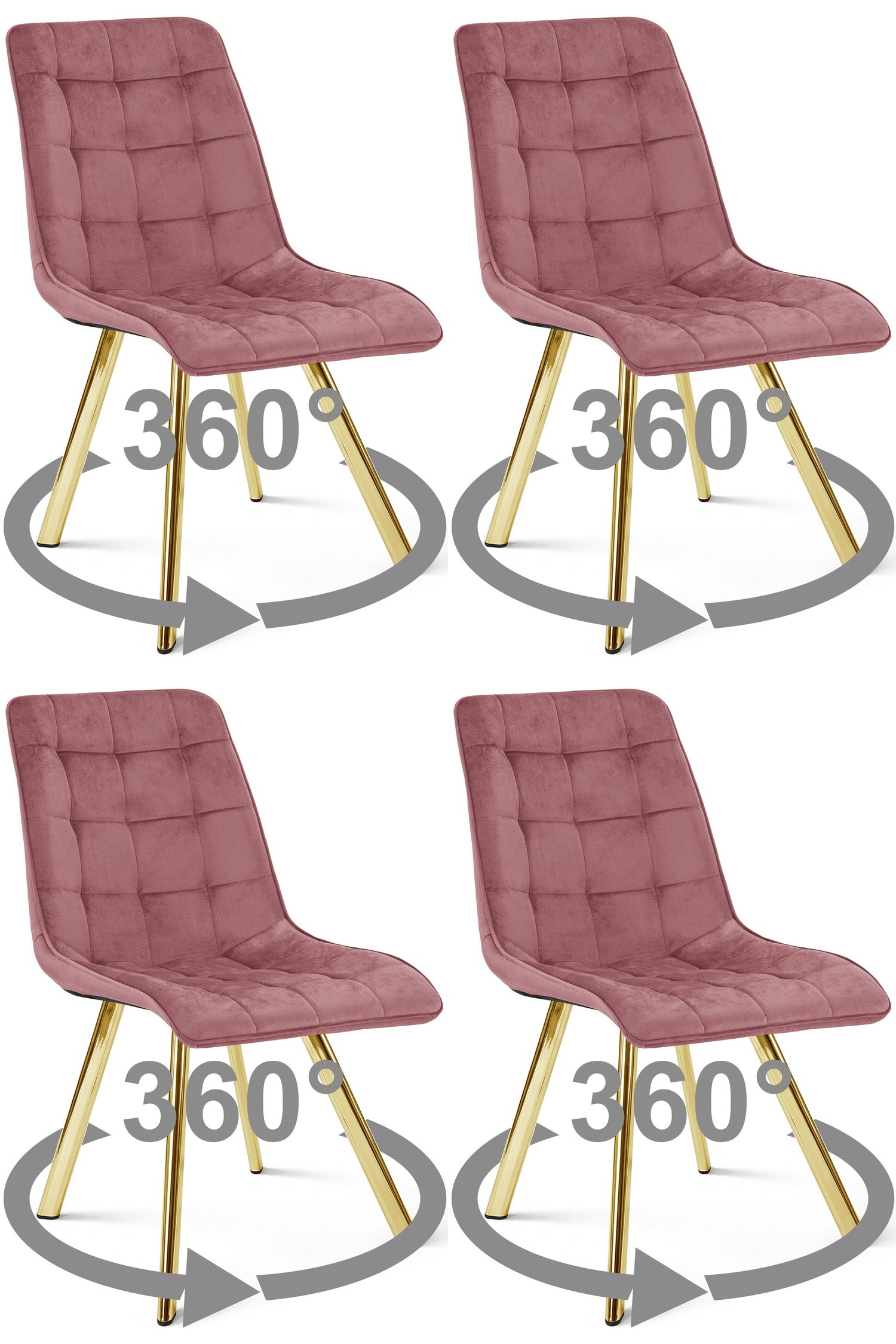 Stolička CIEZA 360 - tmavoružový zamat / zlaté nohy x 4