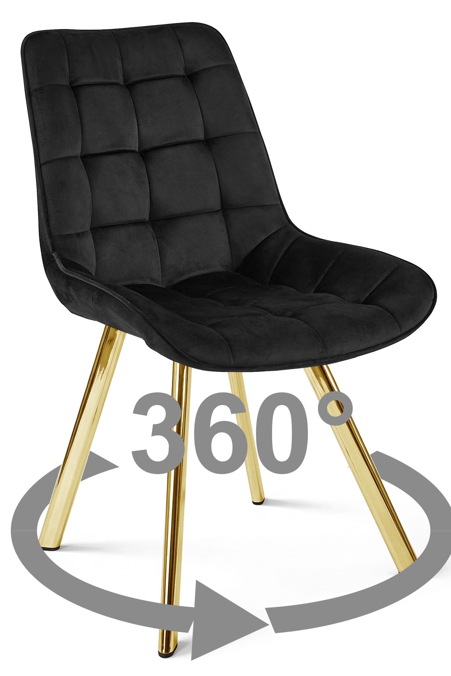 Stolička SORIA 360 - čierny zamat / zlaté nohy x 1