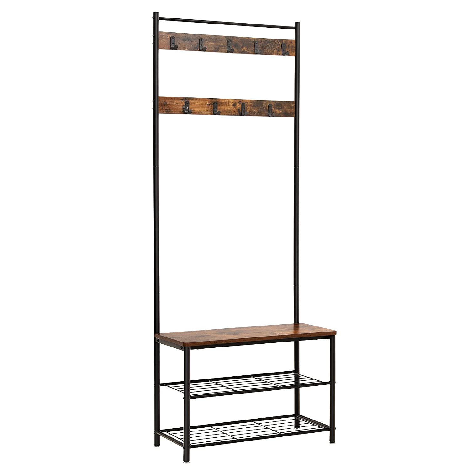 Standgarderobe HSR41BX mit Sitz und 9 Haken in rustikalem Braun