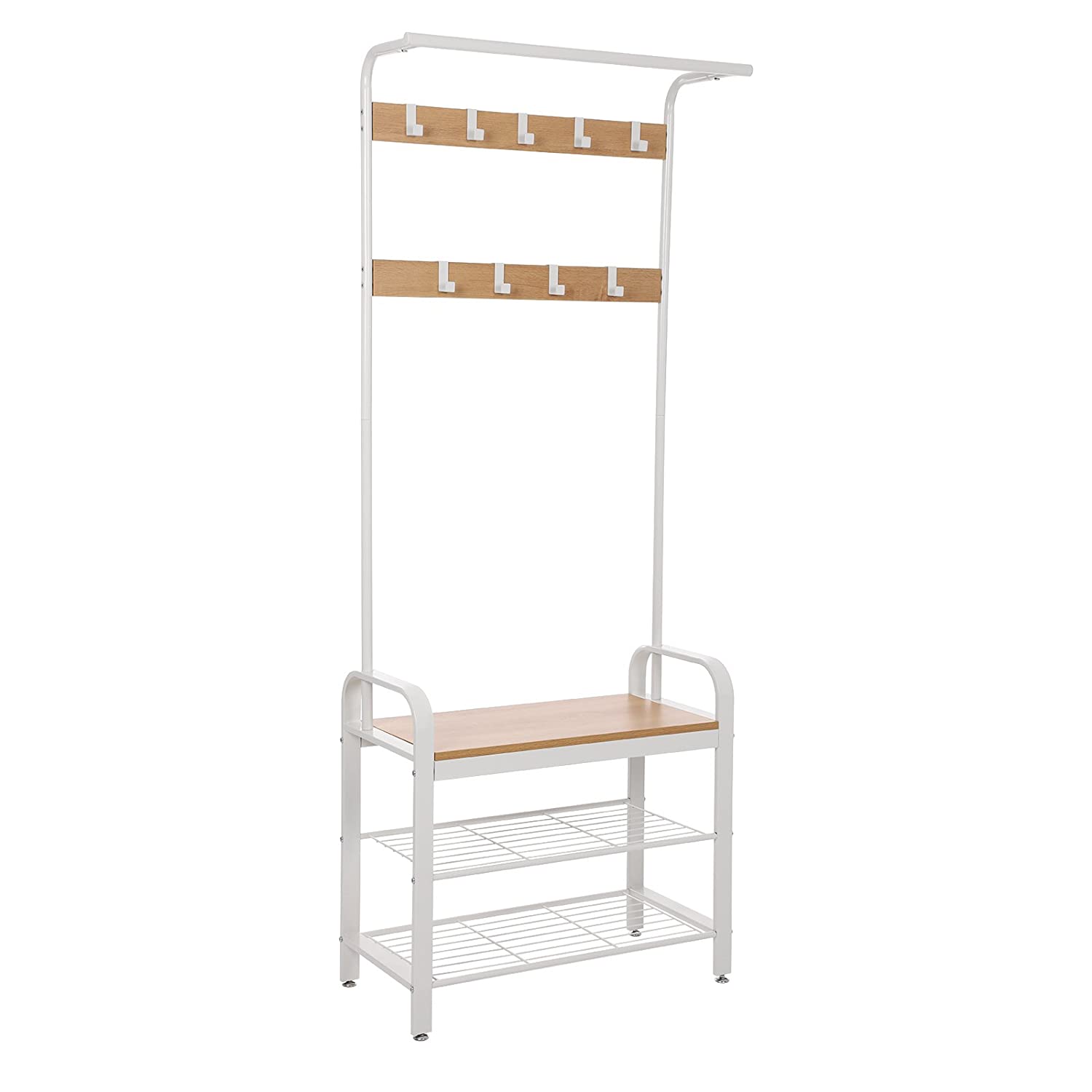 Standgarderobe HSR40W beige mit Sitz und Schuhregal