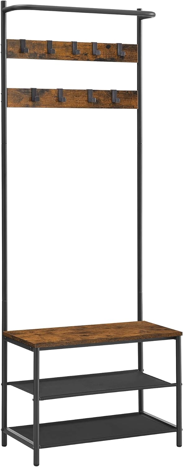 Standgarderobe HSR411B01 mit Sitz in rustikalem Braun
