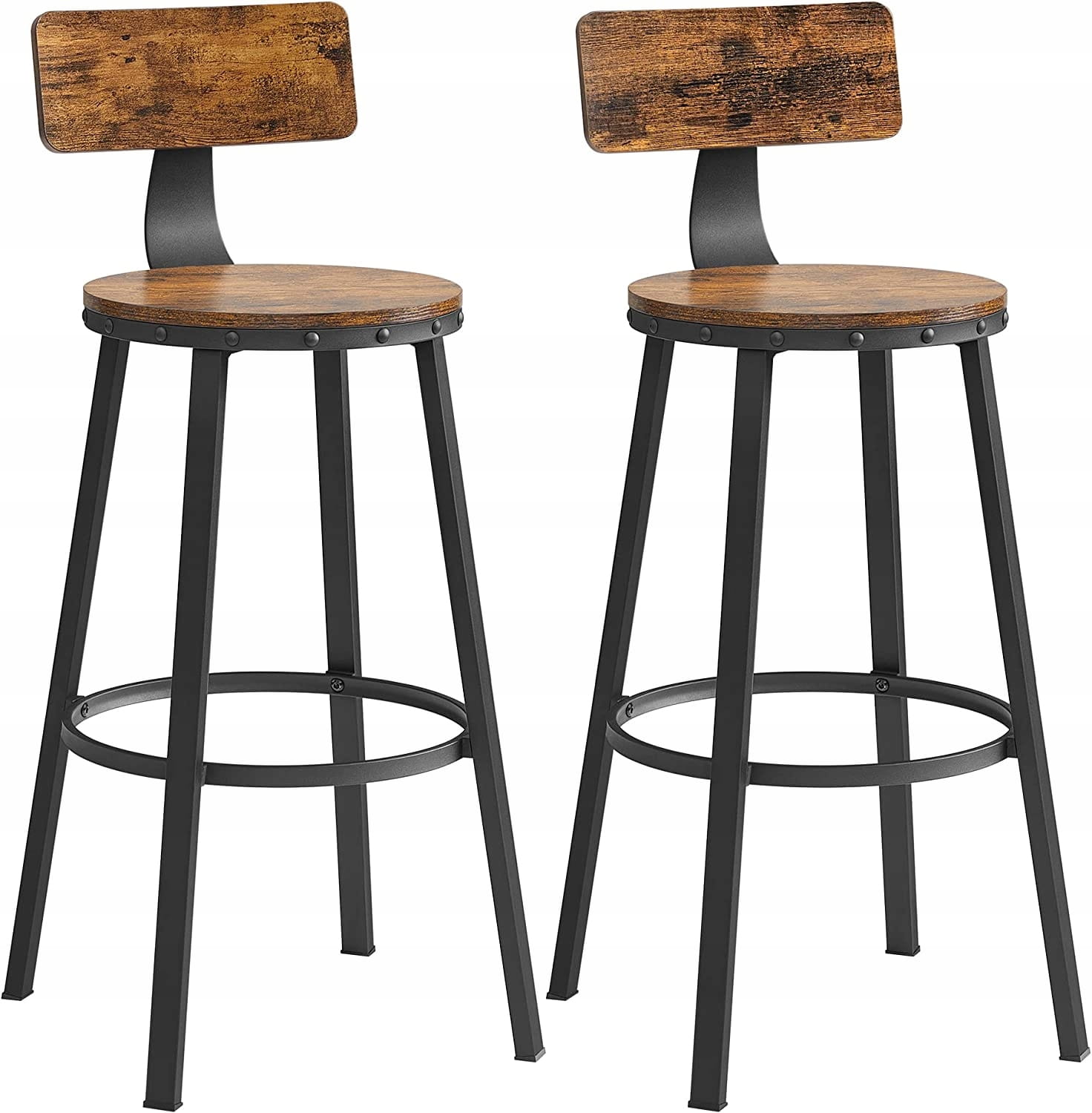2 Barhocker LBC026B01V1 mit Lehne in rustikalem Braun