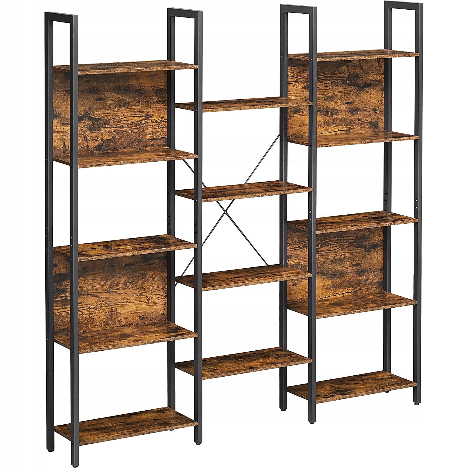 Bücherregal LLS107B01 mit 14 Böden in rustikalem Braun