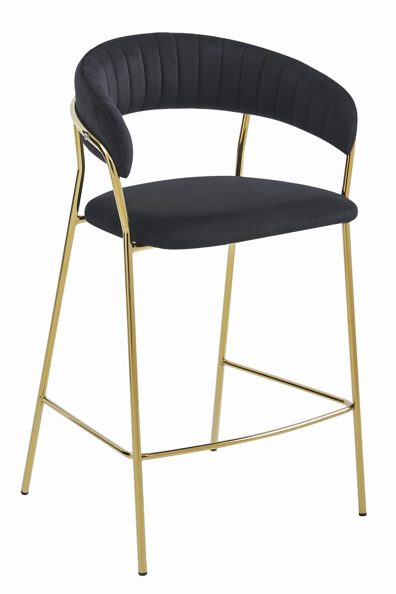 Barhocker BADIA in Schwarz aus Samt mit goldenen Beinen
