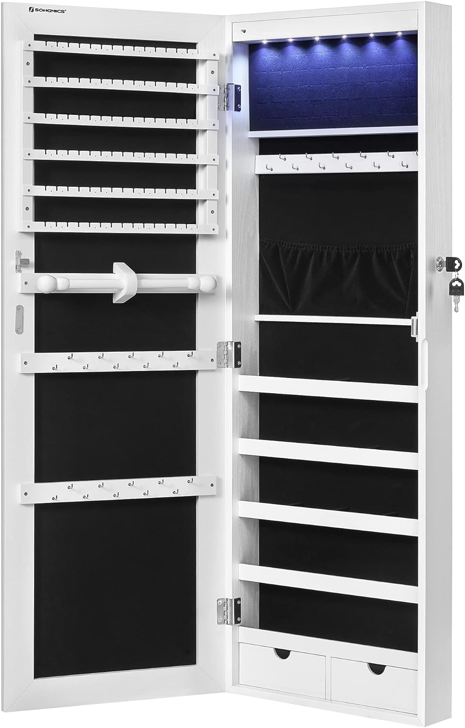 Schmuckschrank mit Spiegel JJC99WT in Weiß