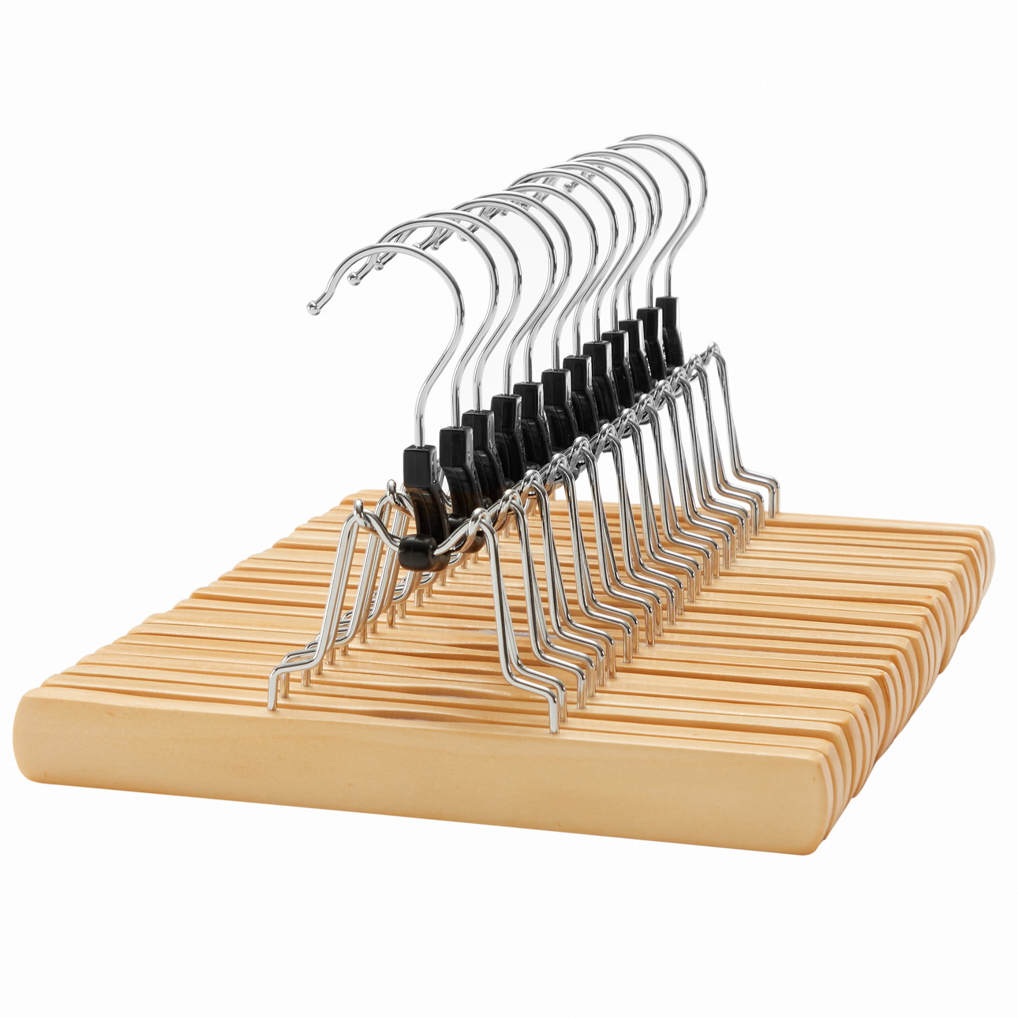 Hosenbügel CRW007-12, 12er-Set aus Holz in Natur