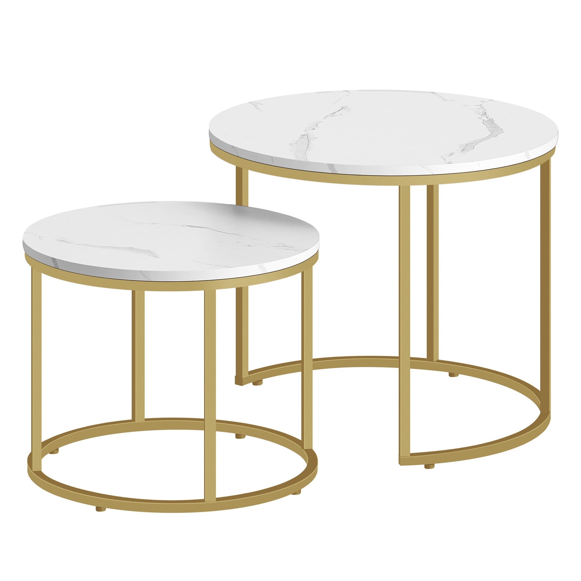 Couchtische rund 2er-Set in Marmor mit goldenen Beinen