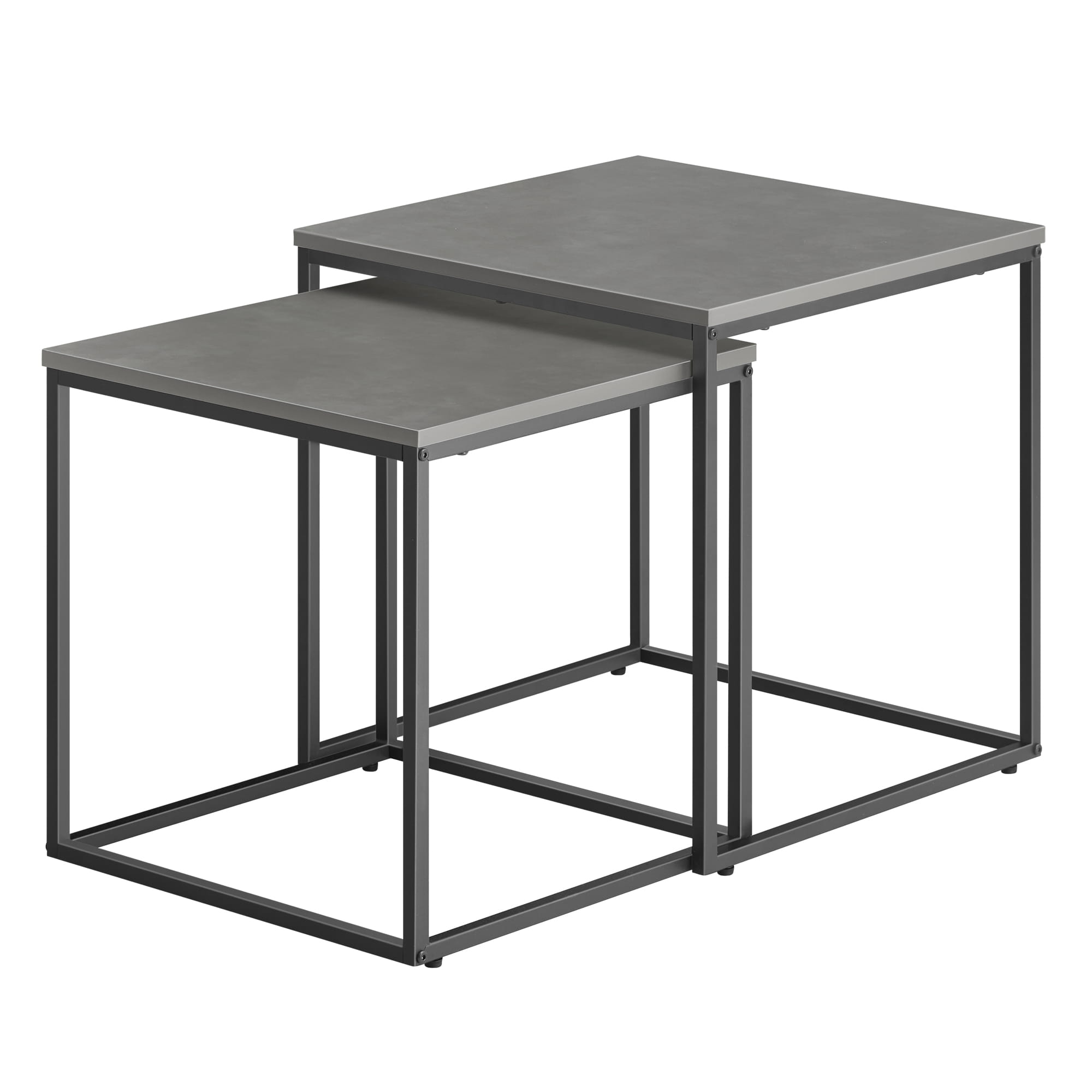 Couchtisch-Set 2-tlg. quadratisch in Beton, Beine schwarz