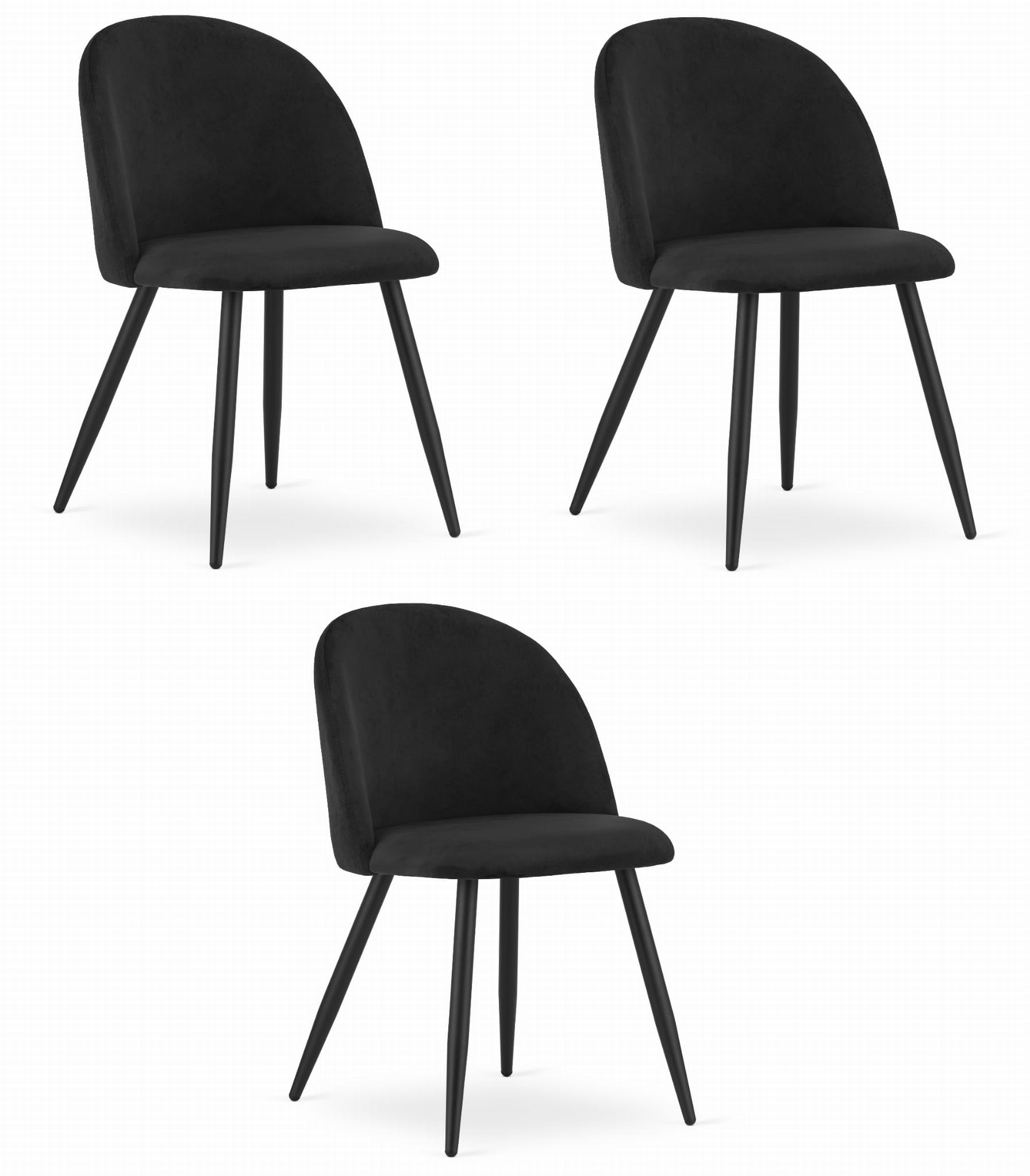 3er-Set Stuhl BELLO in schwarzem Samt, Beine schwarz