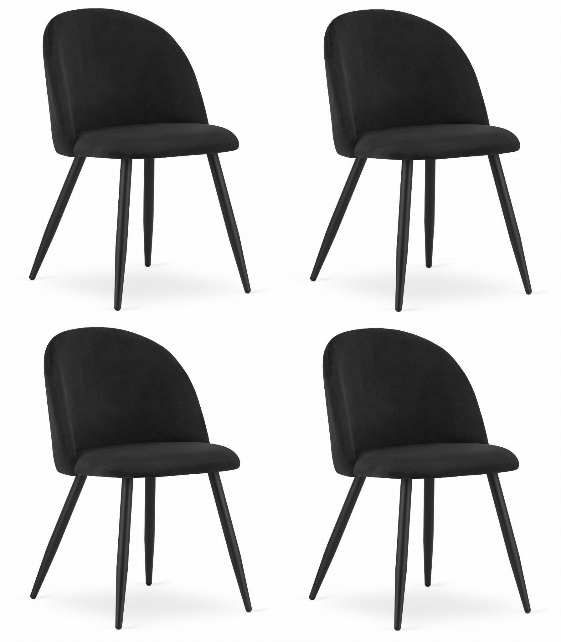4er-Set Stuhl BELLO in schwarzem Samt mit schwarzen Beinen