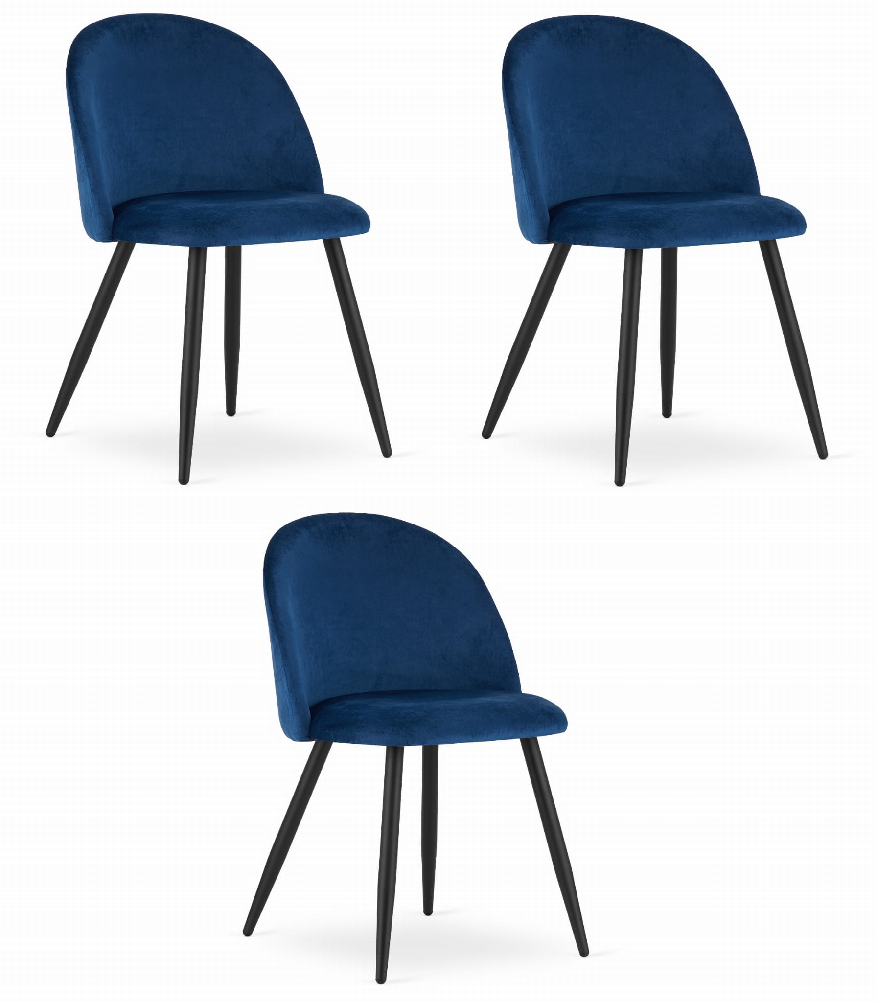 3x Stuhl BELLO in navyfarbenem Samt mit schwarzen Beinen