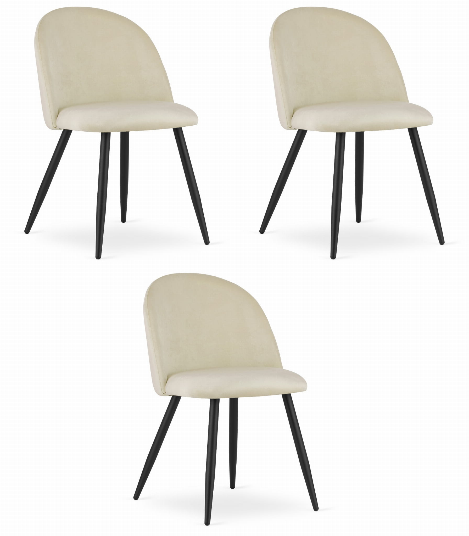 3x Stuhl BELLO in beigeem Samt, schwarze Beine