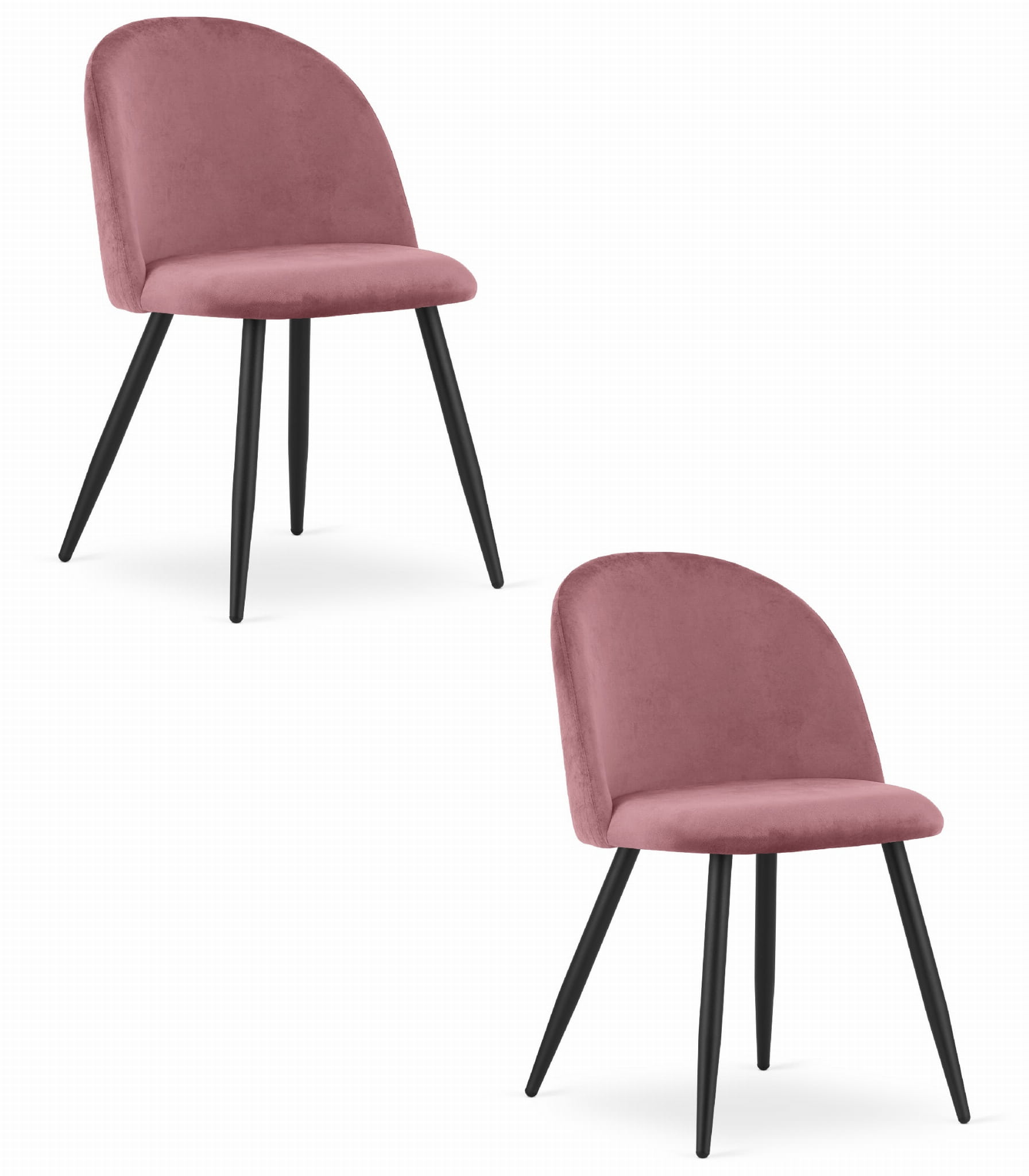 2x Stuhl BELLO in dunkelrosa Samt mit schwarzen Beinen