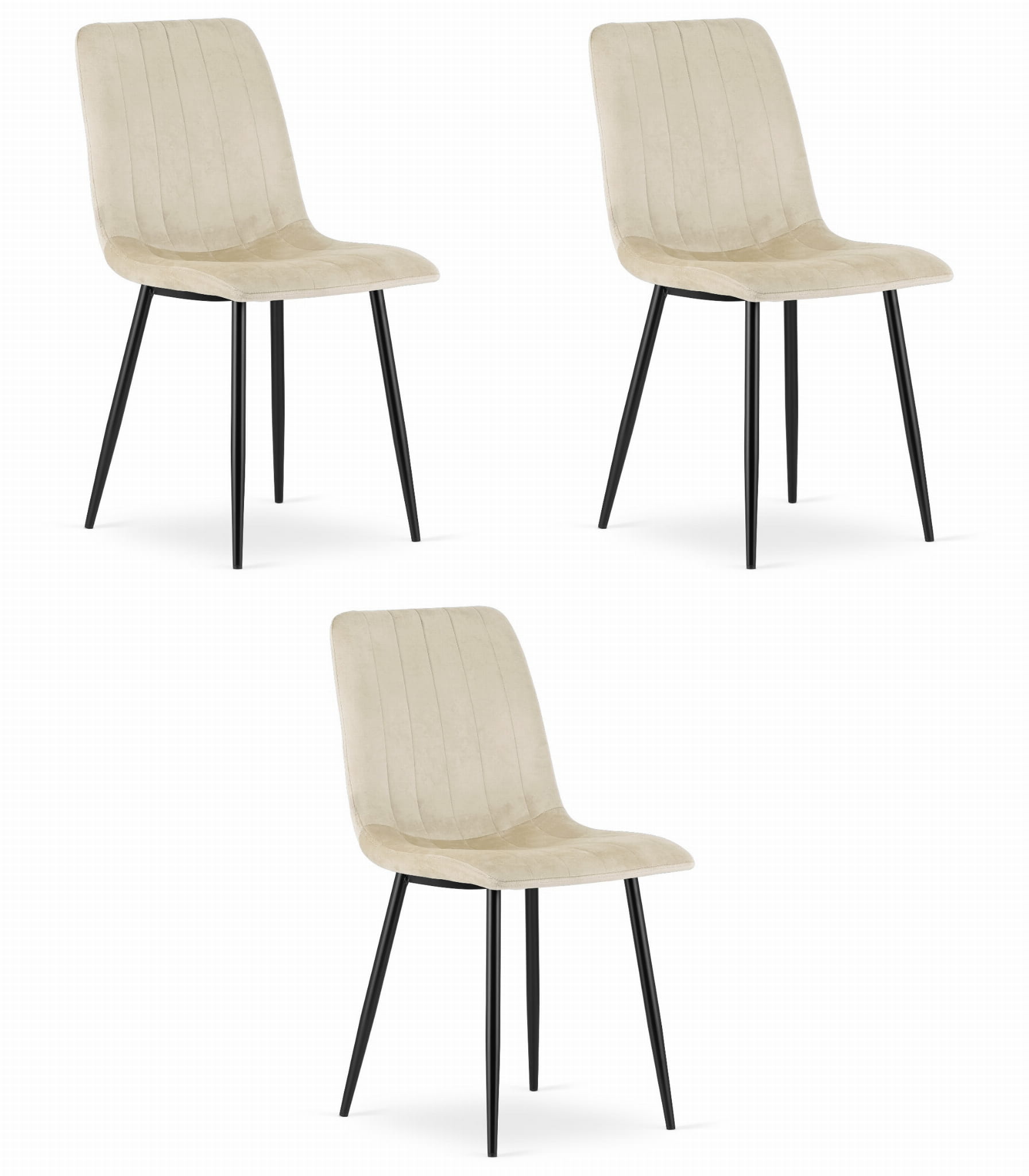 3x Stuhl LAVA in hellem Beige aus Samt
