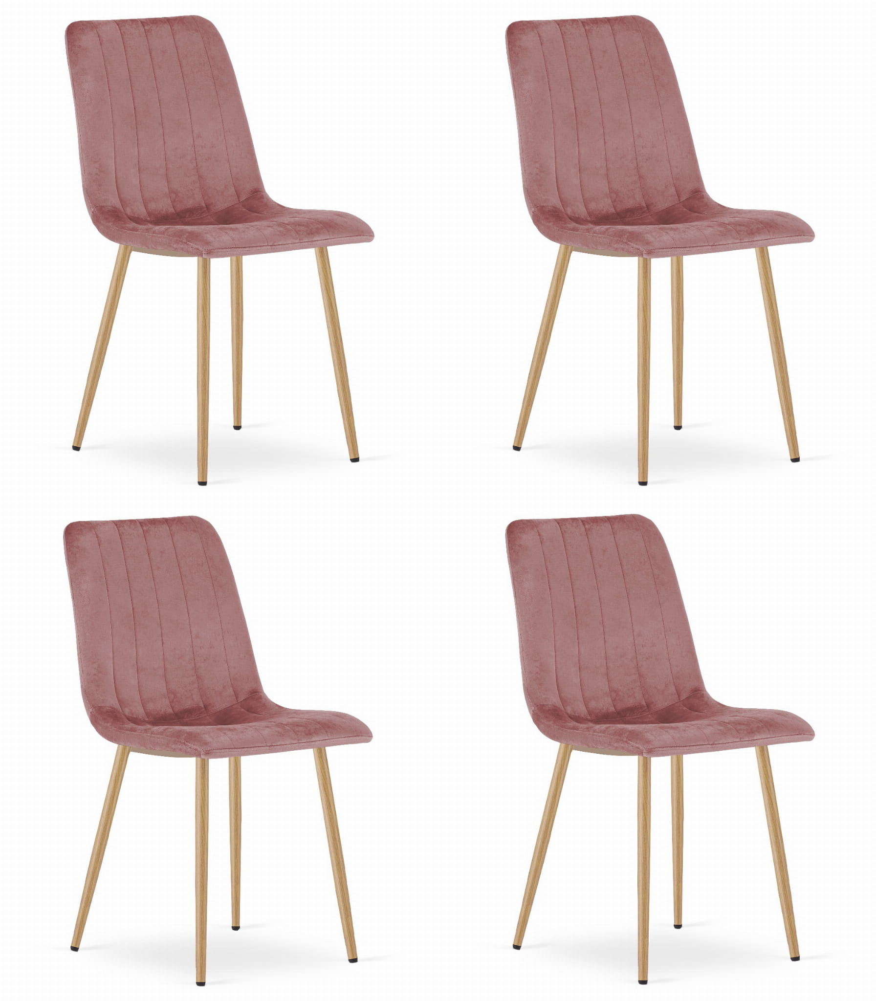 4er Set Stuhl LAVA in Rosa, Samt, Beine in Holzoptik