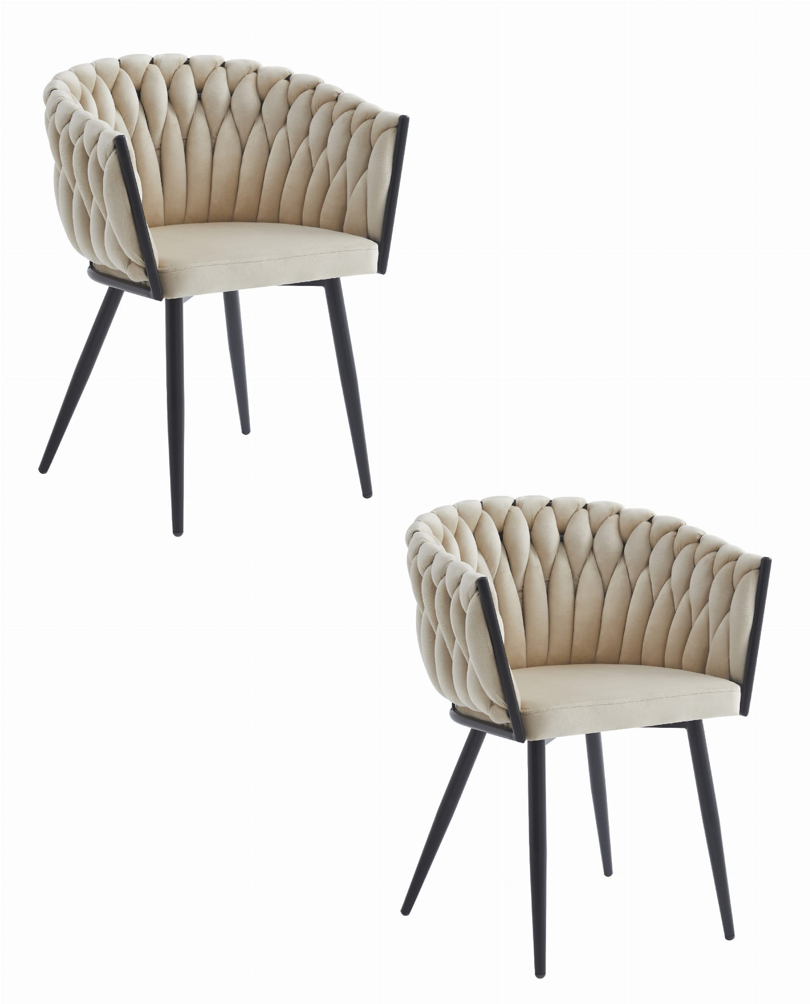 2x Stuhl ORION in Beige aus Samt mit schwarzen Beinen