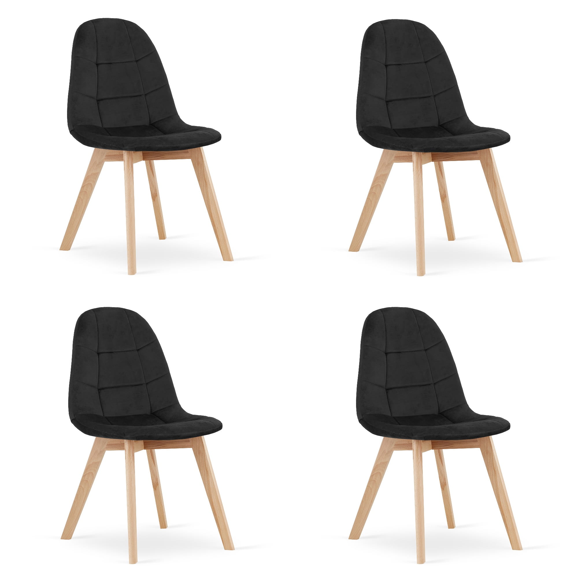4er-Set Stuhl BORA in Schwarz aus Velours