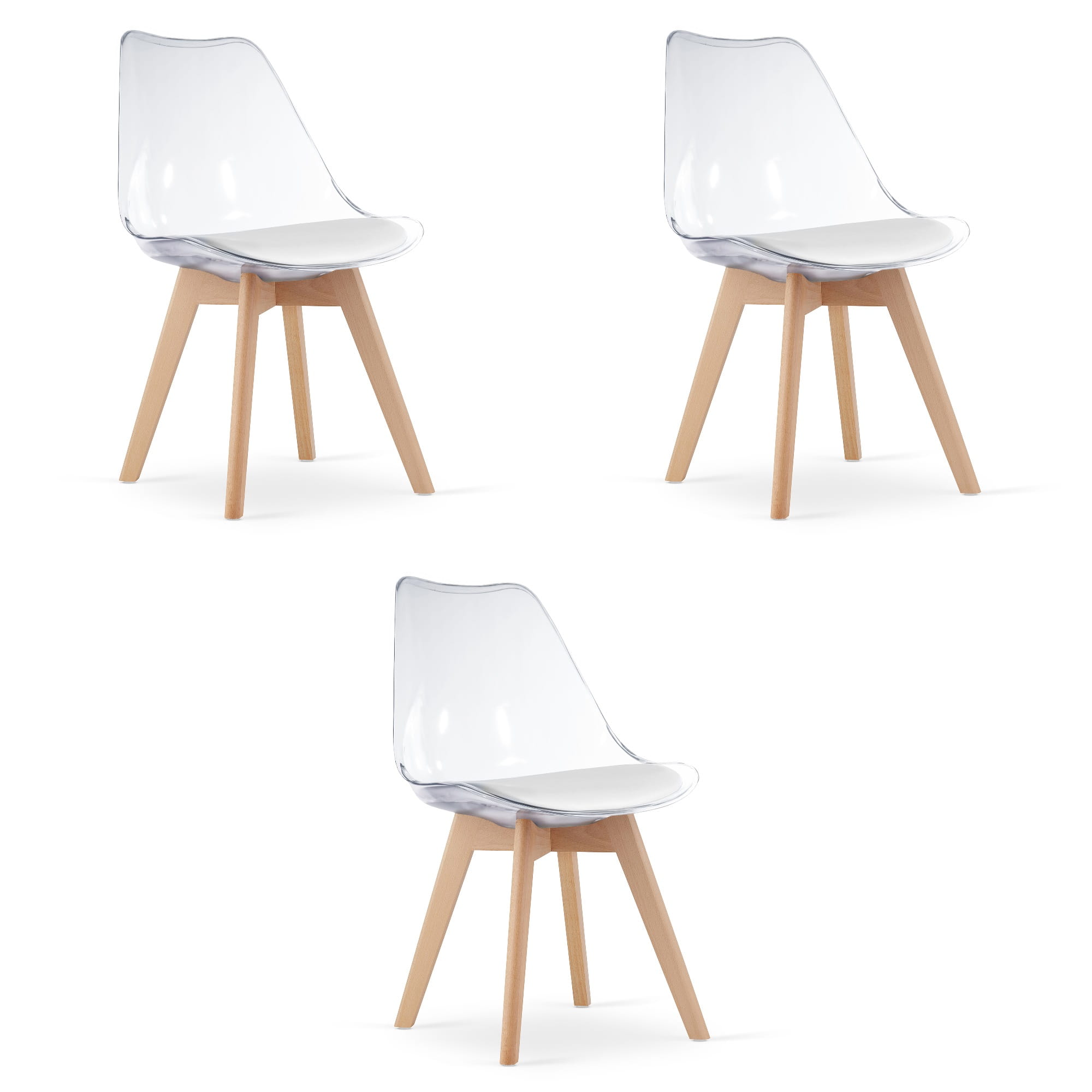 3er-Set Stuhl MARK transparent mit Buchenbeinen natur