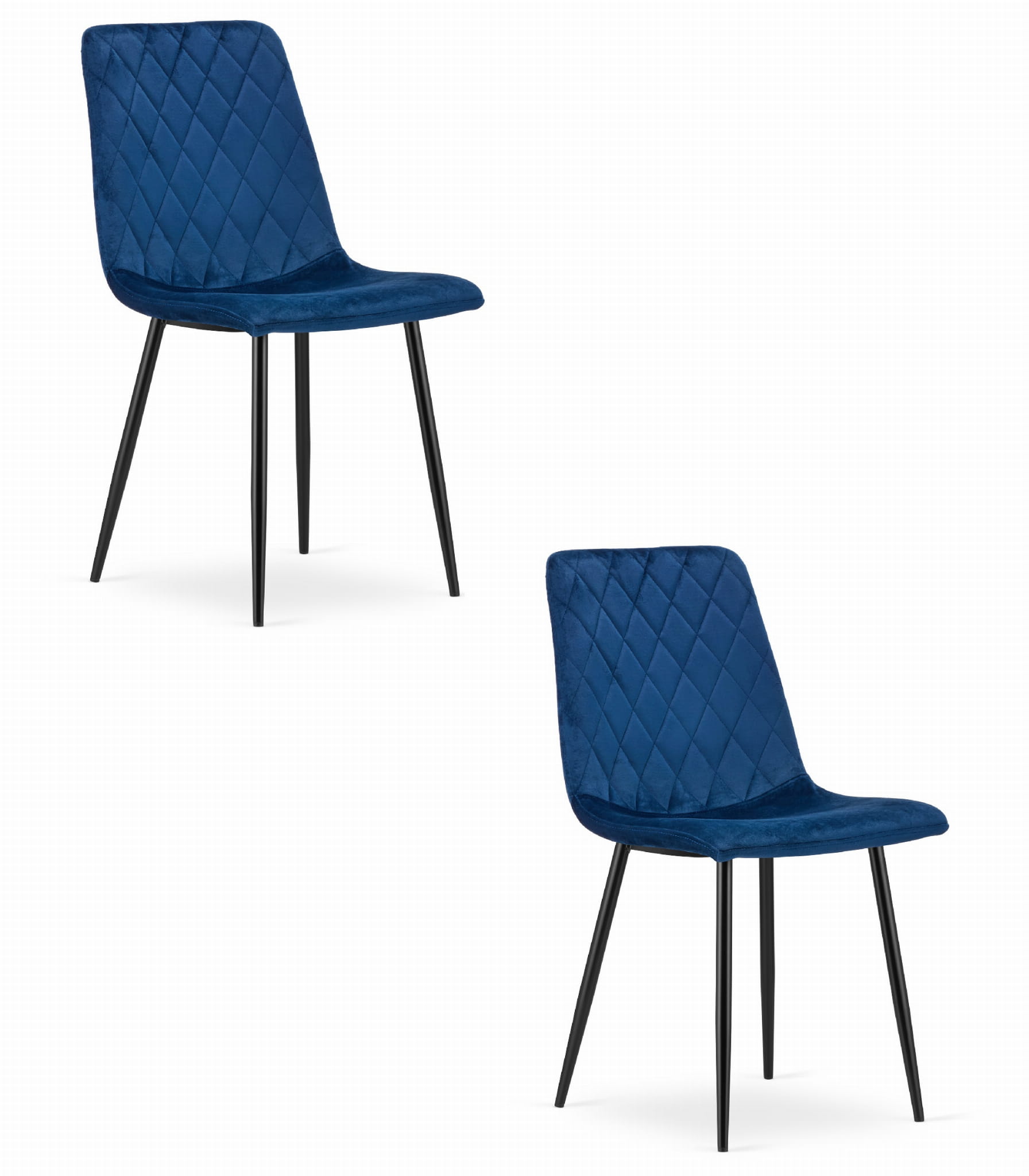 2x Stuhl TURIN in Navy-Samt mit schwarzen Metallbeinen