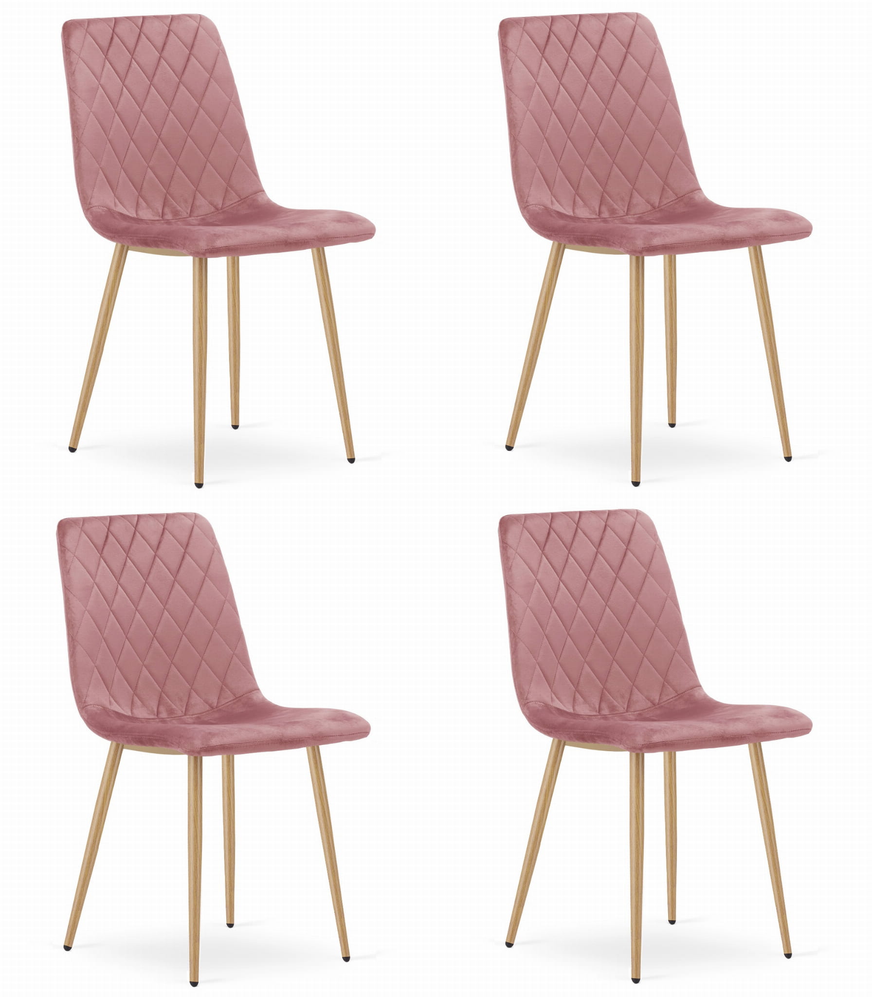 4er-Set Stuhl TURIN in Rosa aus Samt, Beine in Holzoptik