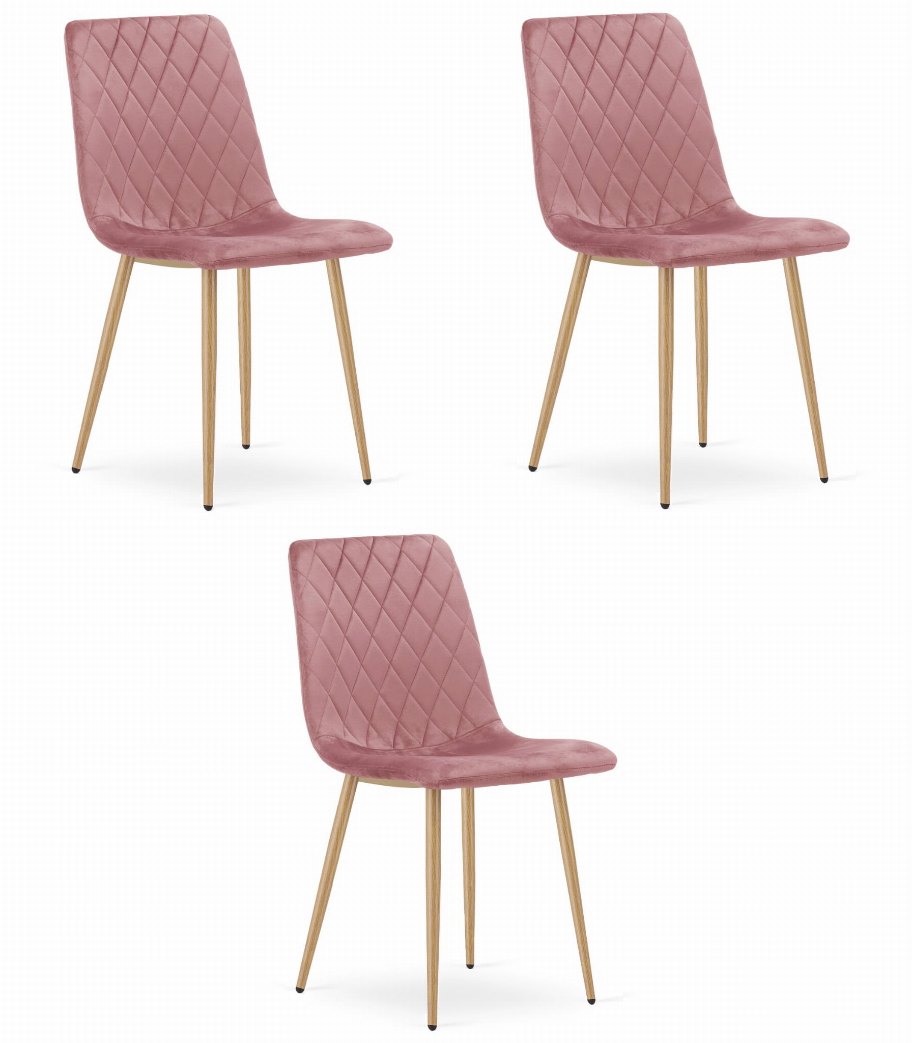 3er-Set Stuhl TURIN in rosa Samt, Beine holzfarben