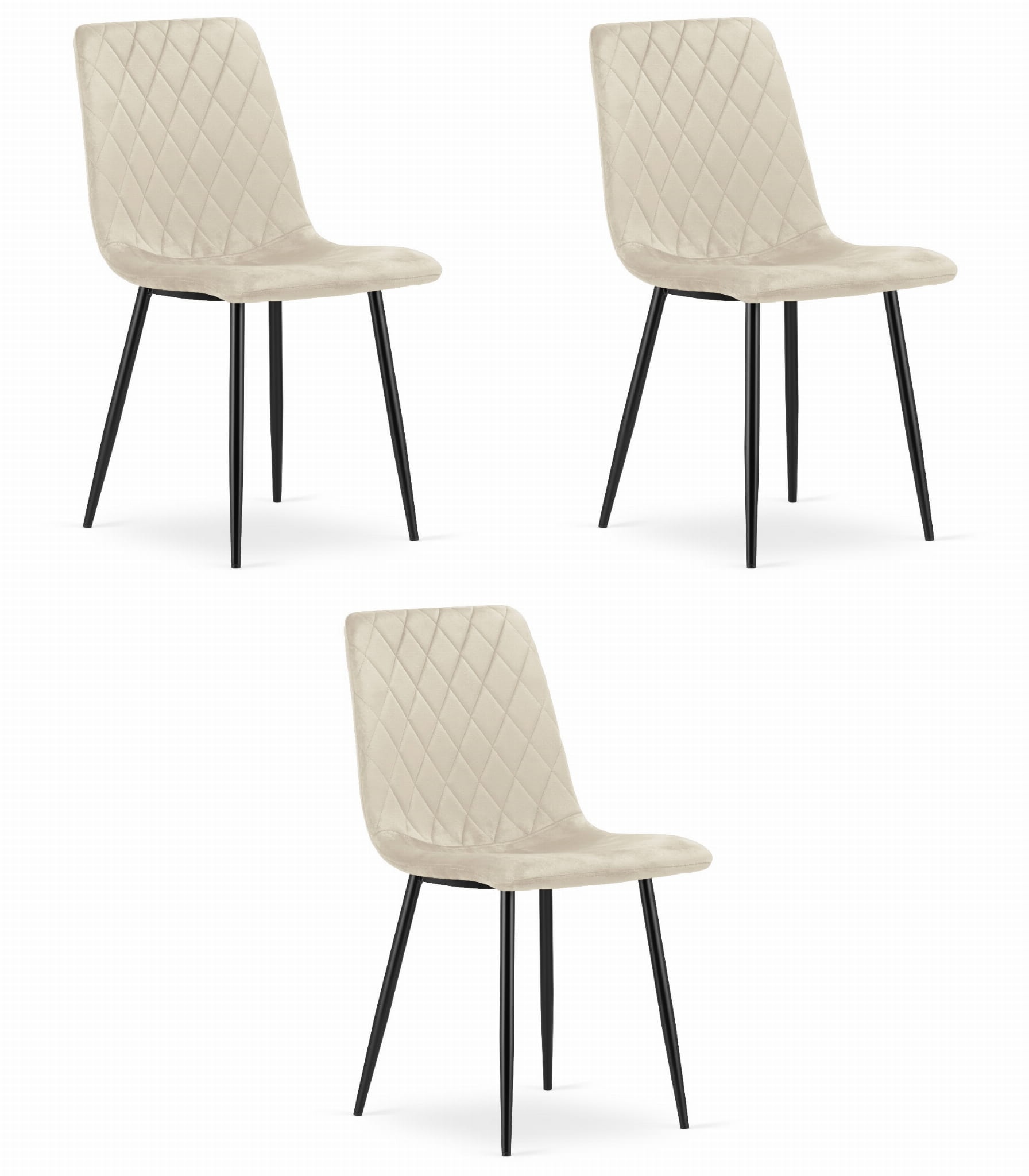3er-Set Stuhl TURIN in Beige aus Samt