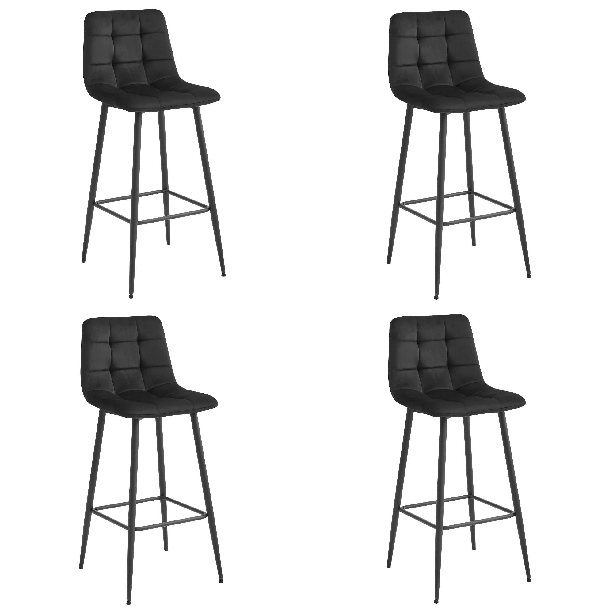 4er-Set Barhocker ARCETO in schwarzem Samt mit schwarzen Beinen
