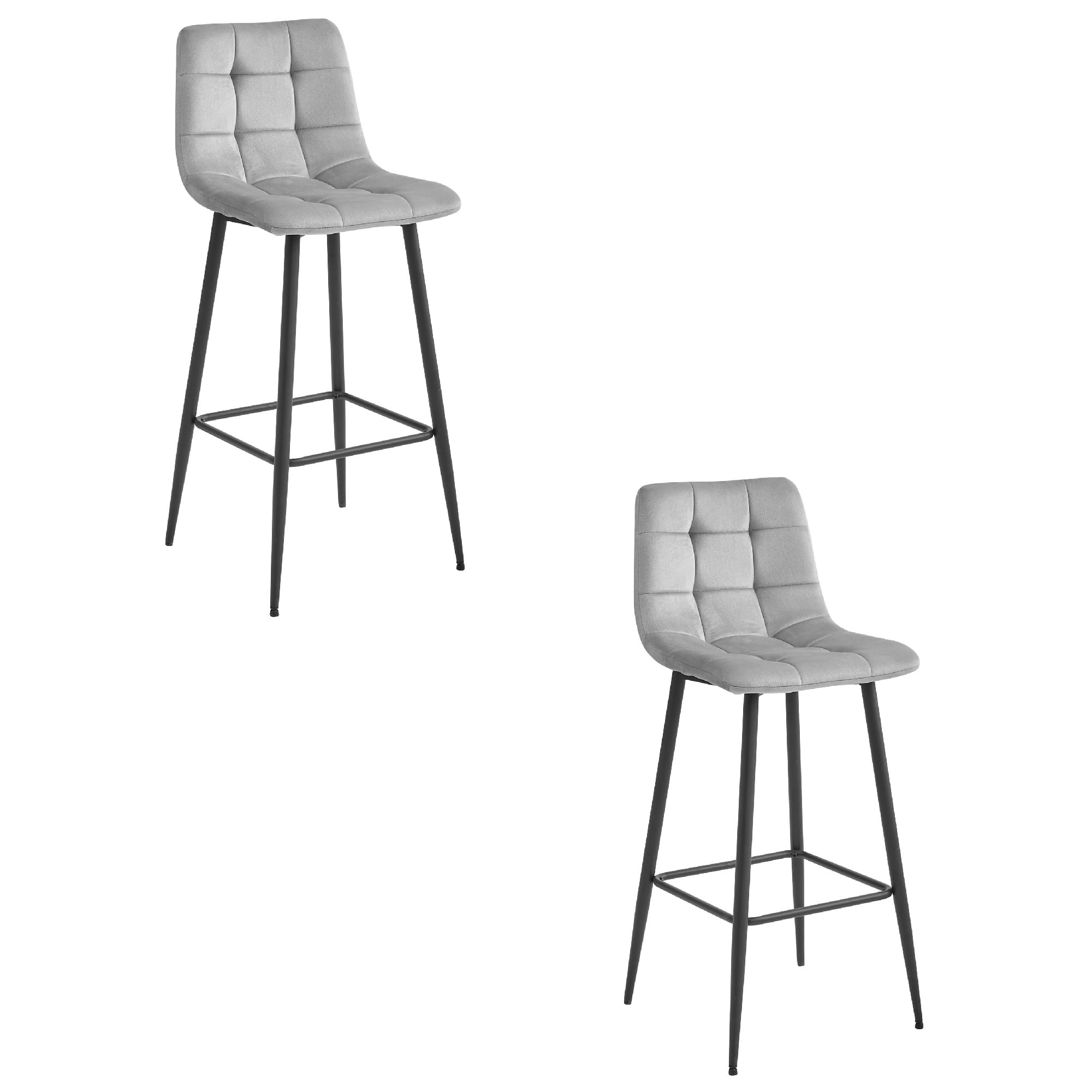 2x Barhocker ARCETO in silbergrauem Samt mit schwarzen Beinen