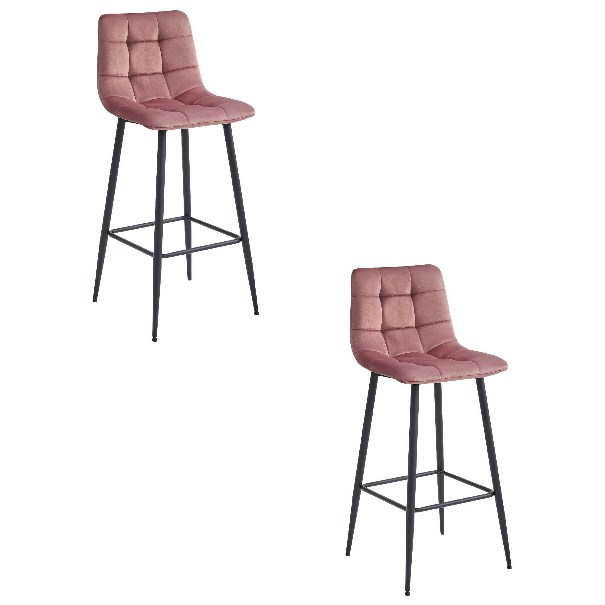 2x Barhocker ARCETO in dunkelrosa Samt mit schwarzen Beinen