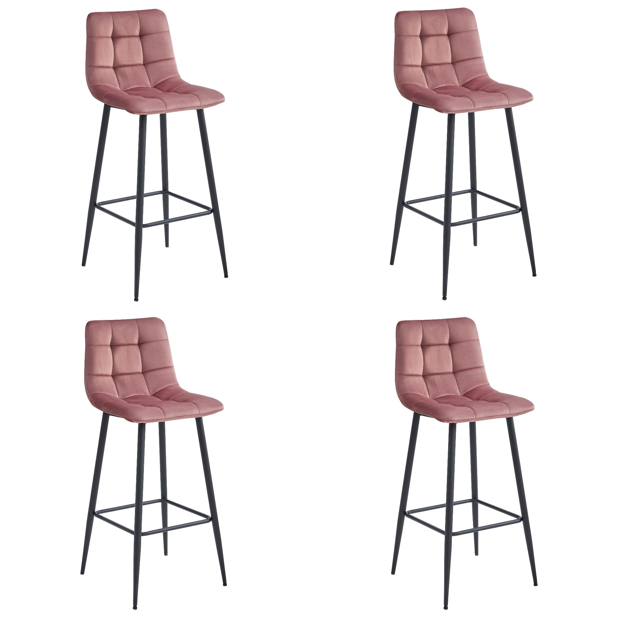 4er-Set Barhocker ARCETO in dunkelrosa Samt mit schwarzen Beinen