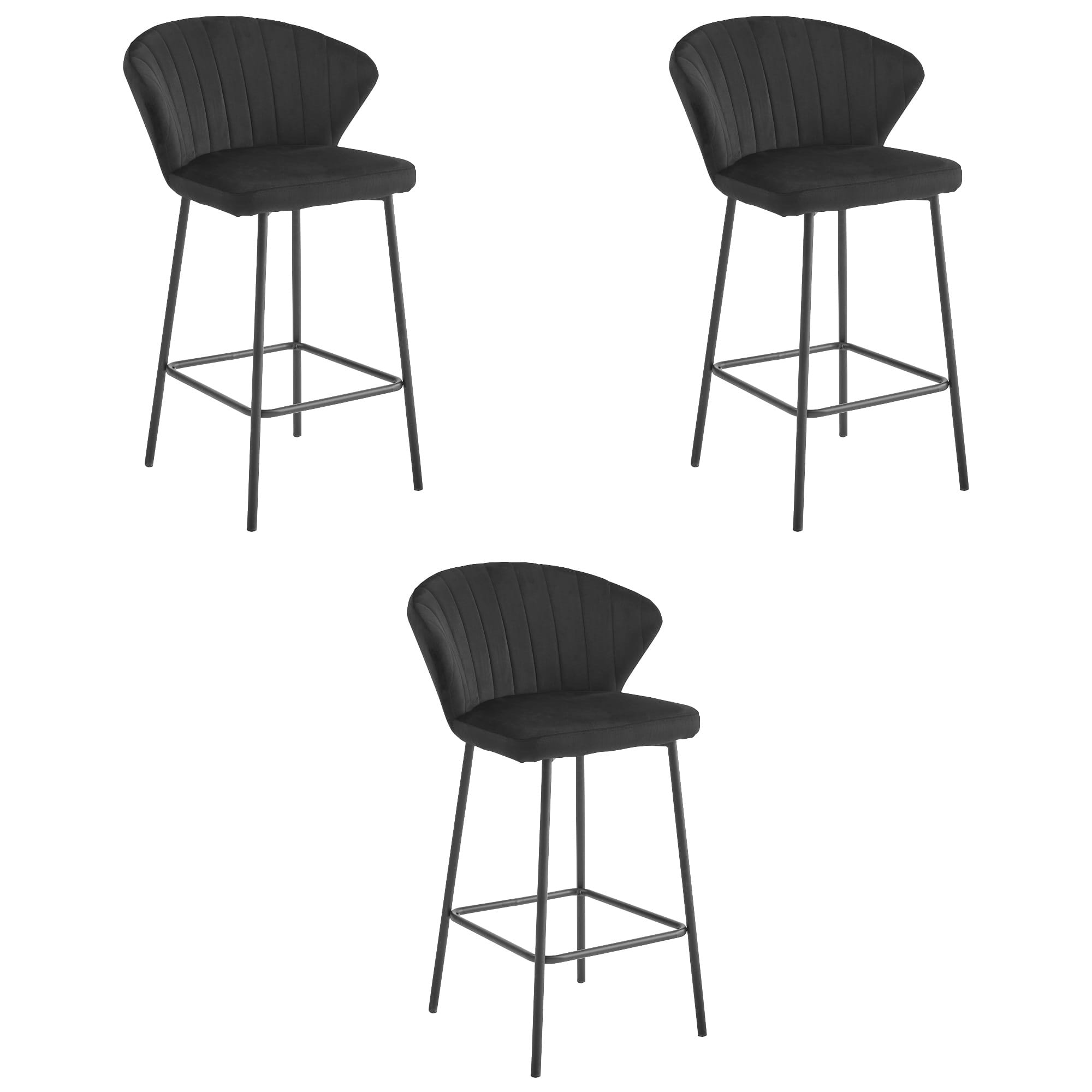 3x Barhocker GATTA in Schwarz aus Samt mit schwarzen Beinen