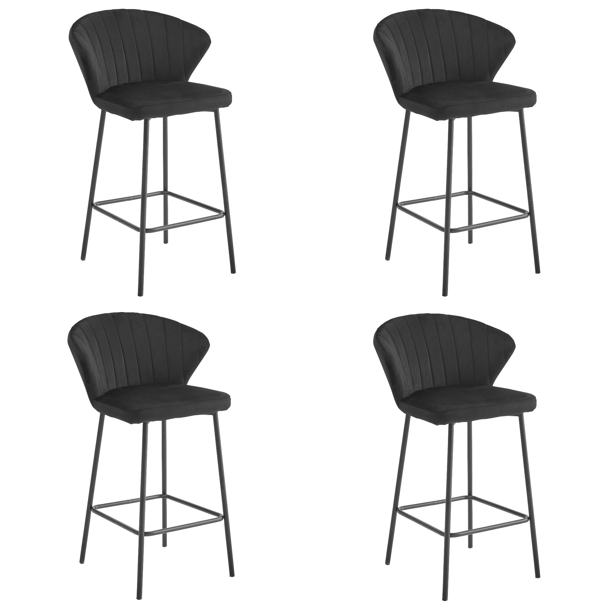 4er-Set Barhocker GATTA in schwarzem Samt, schwarze Beine