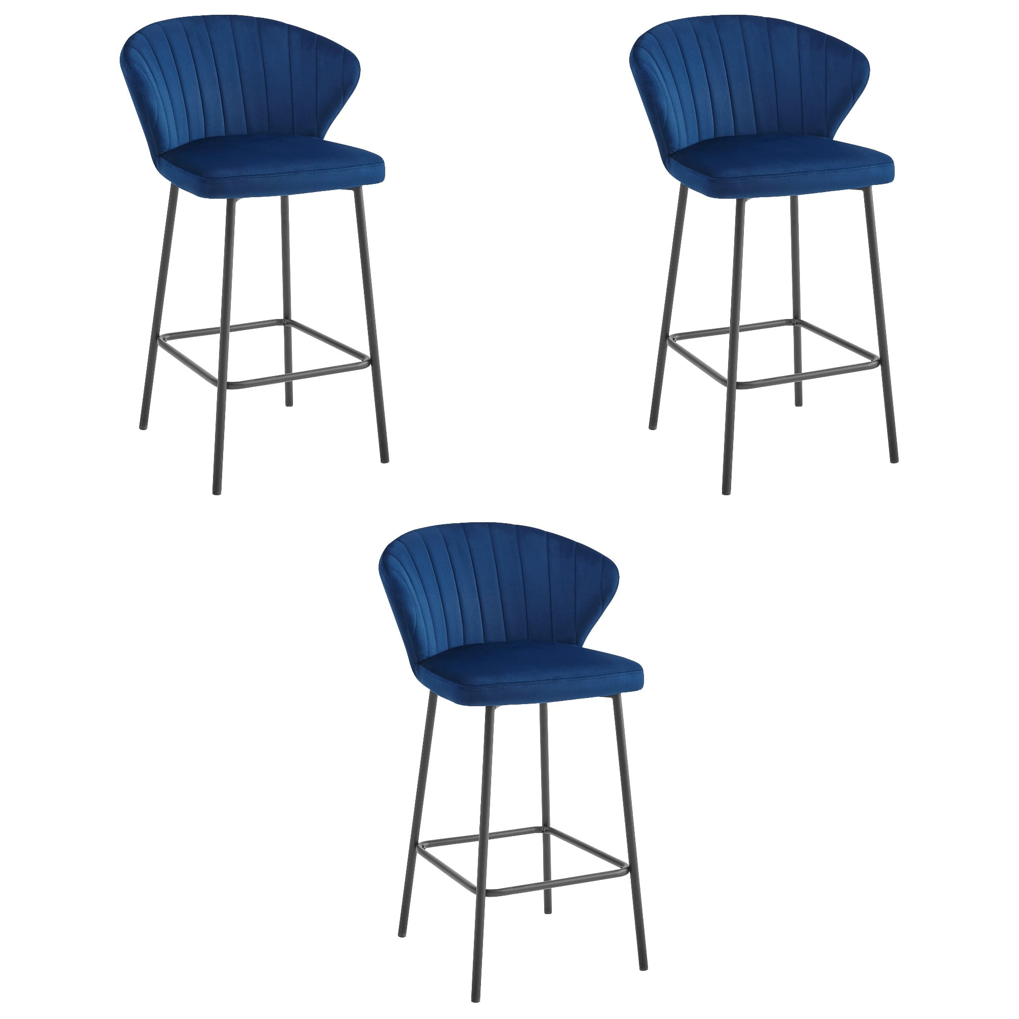 Barhocker GATTA 3er-Set in Navy-Samt, Stahlbeine schwarz