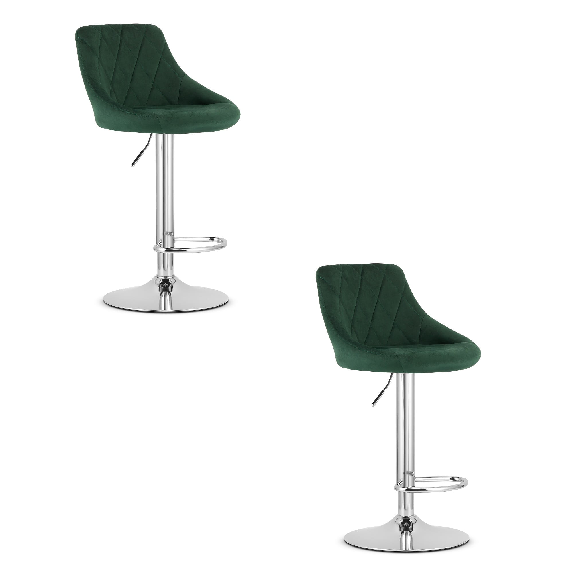 2x Barhocker KAST drehbar in Grün, Velours, Chrom