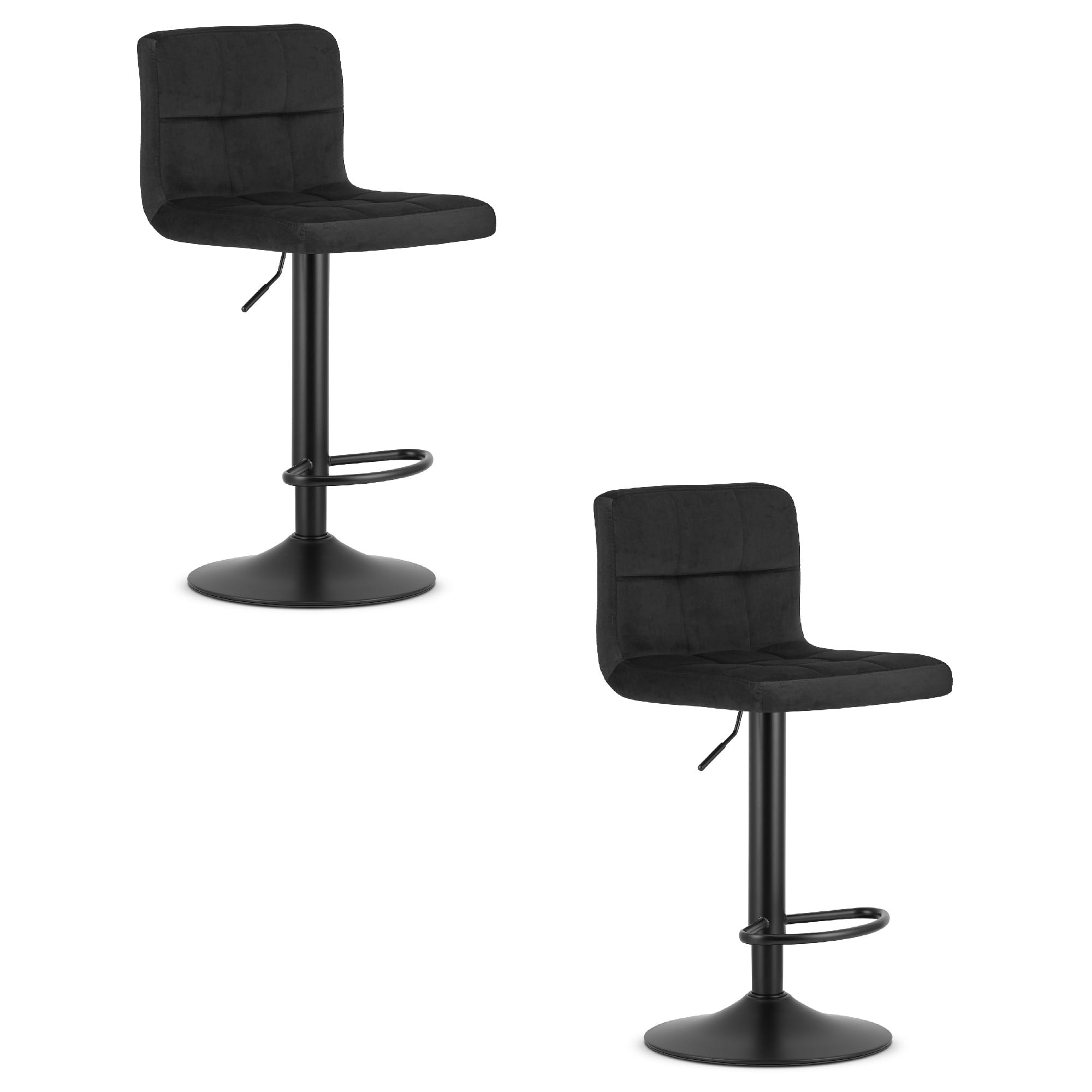 2 Barhocker PROT in Schwarz aus Samt, Basis schwarz
