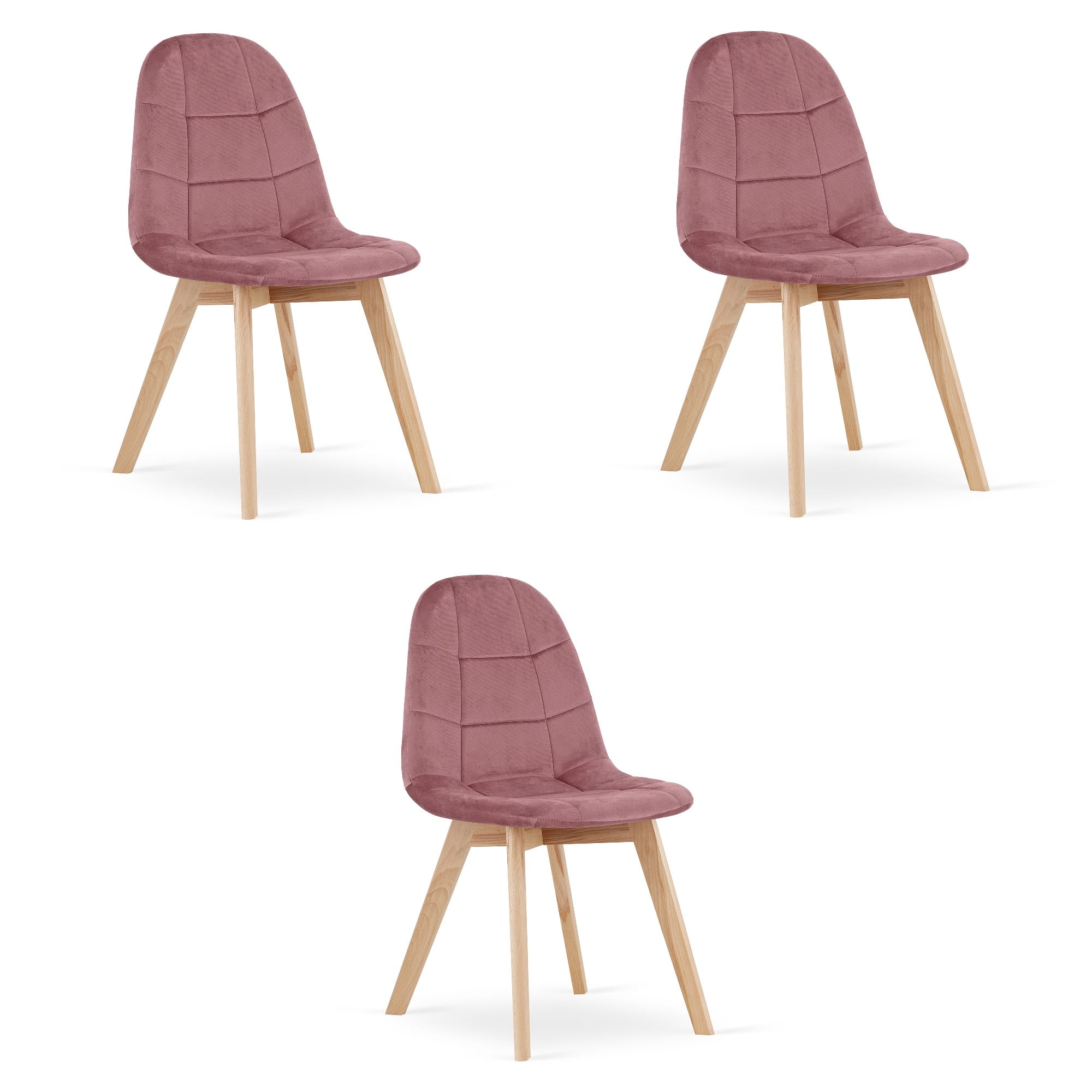 Stuhl BORA 3er-Set in dunklem Rosa, Samt