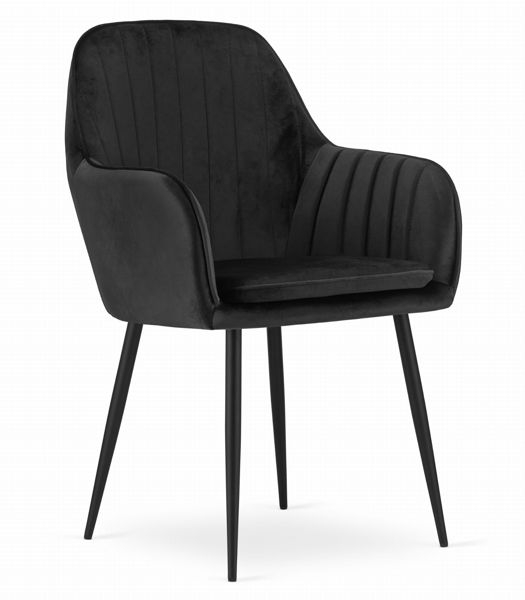 Stuhl LUGO in Schwarz aus Samt mit schwarzen Metallbeinen