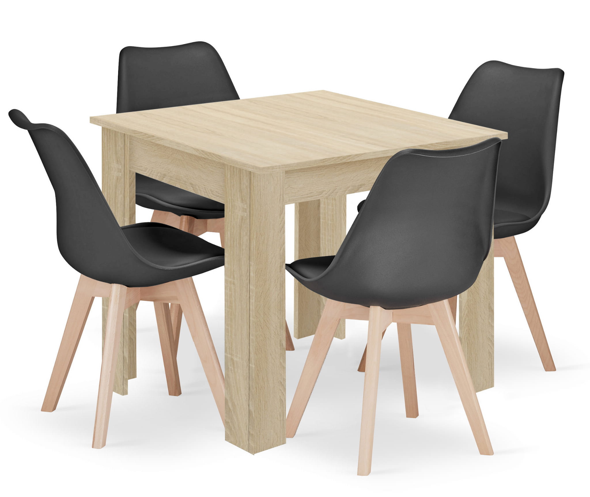 Esstisch-Set 80x80 cm Eiche Sonoma mit 4 Stühlen MARK schwarz
